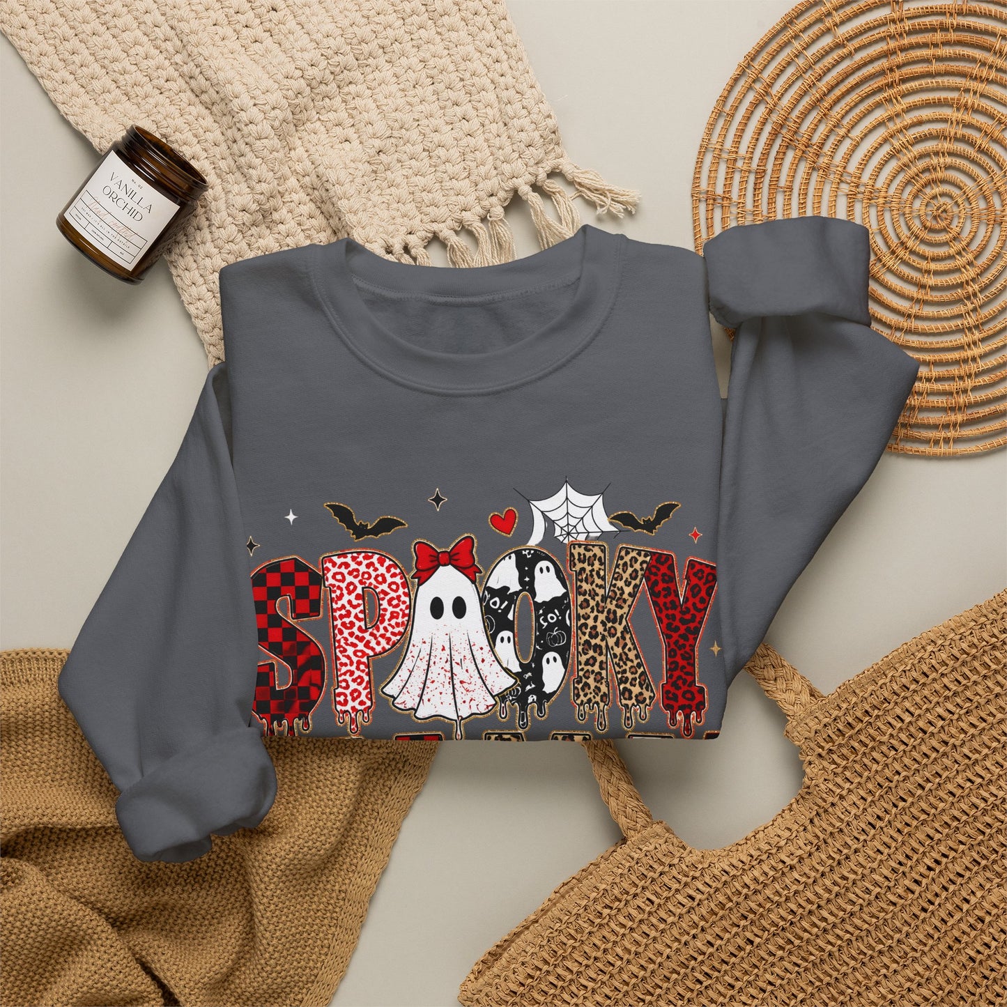 GILDAN - Spooky Mama Sweatshirt – Cute Halloween Ghost & Pumpkin Graphic Crewneck