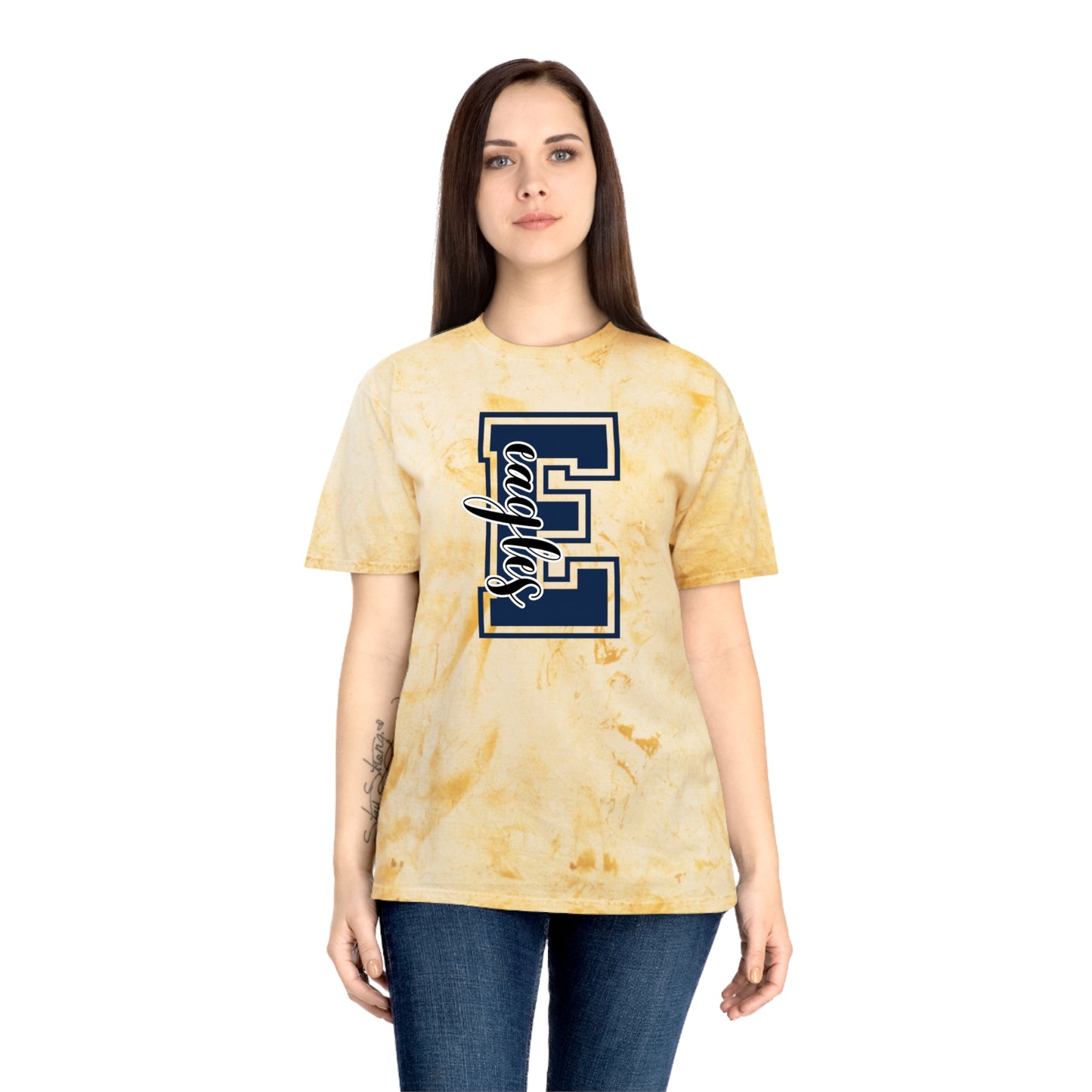 E Monogram Tie-Dye T-Shirt — Vintage Gold Letter E Graphic Tee