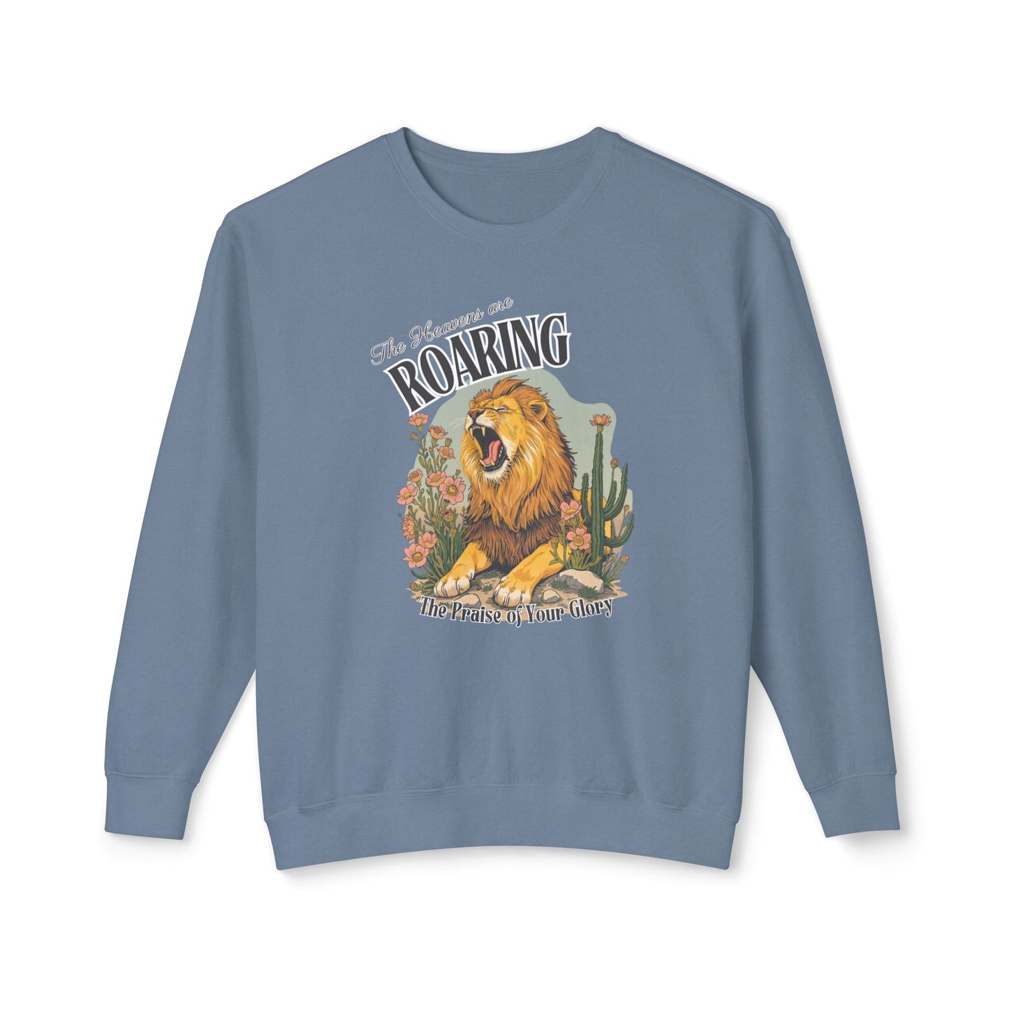 COMFORT COLORS - Roaring Lion Crewneck Sweatshirt — "The Lion Roars" Graphic