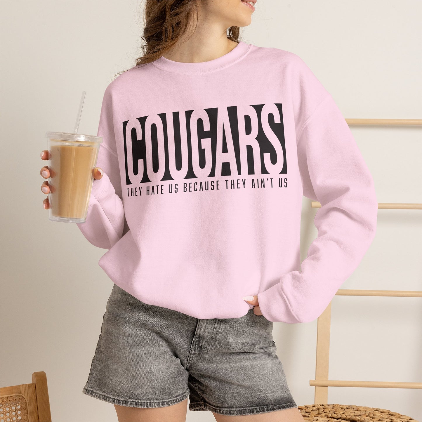 GILDAN -Cougars Crewneck Sweatshirt – “They Hate Us Because They Ain’t Us” Retro Sports Style