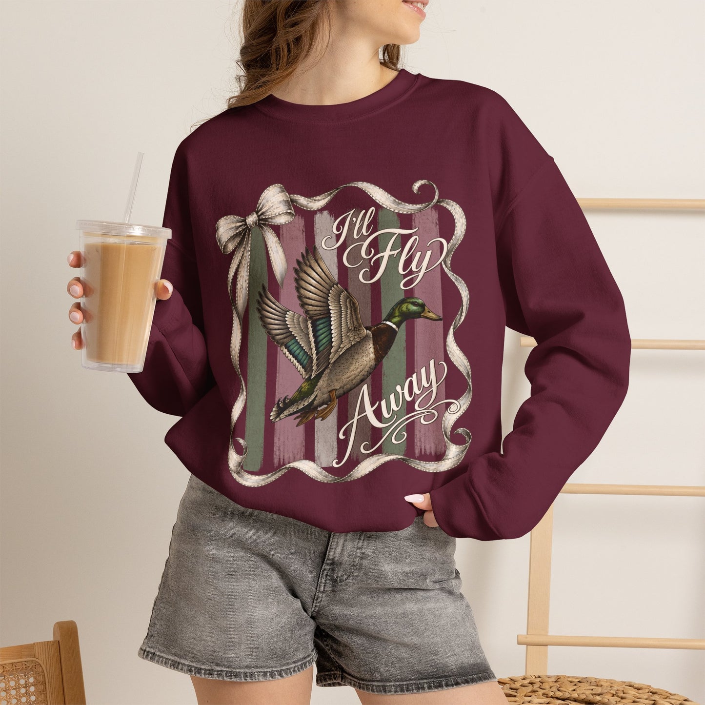 GILDAN - Vintage Mallard Duck Crewneck Sweatshirt — Rustic Ribbon Bird Graphic