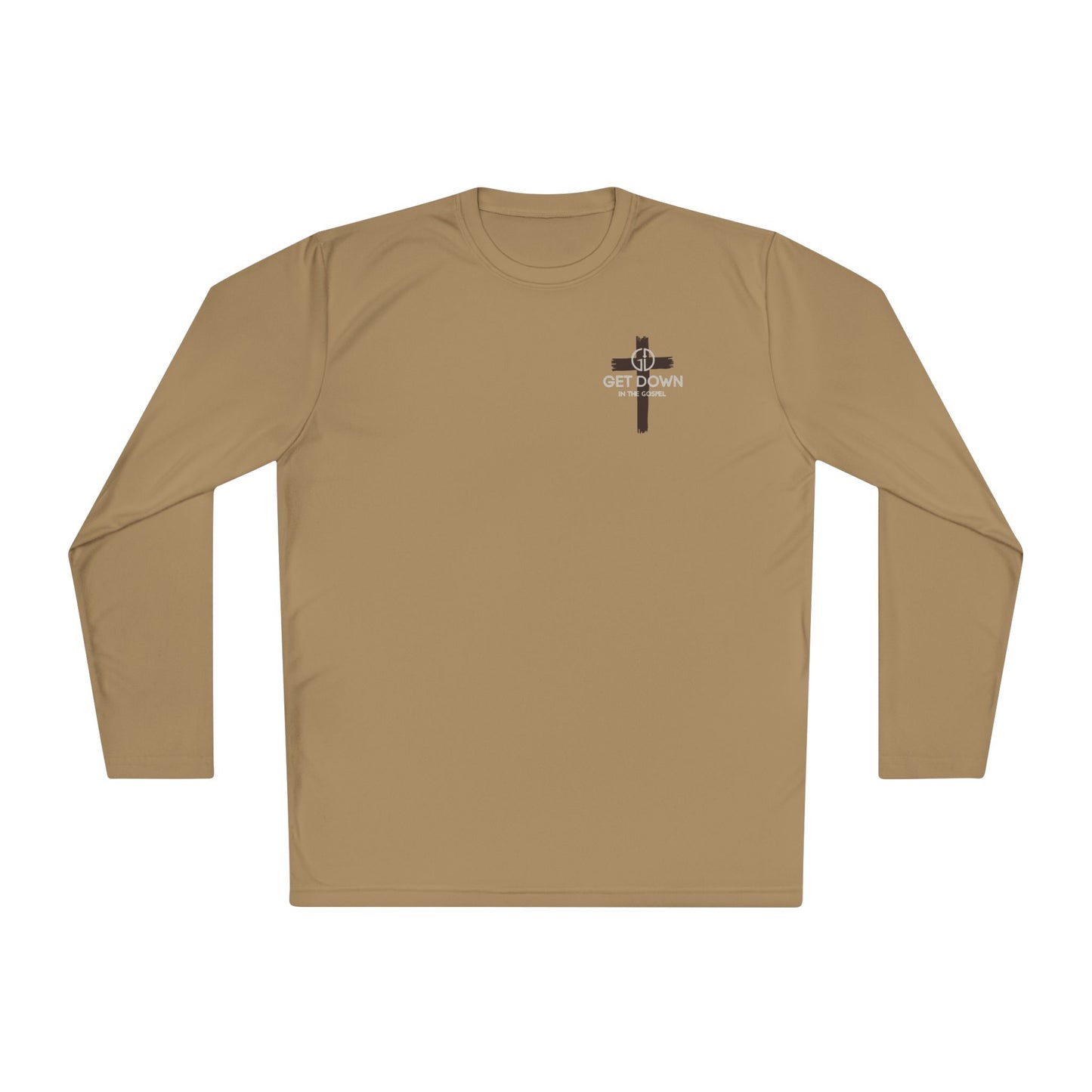 Christian Shield & Swords Long Sleeve Tee — "Get Down on Your Knees" Faith Graphic