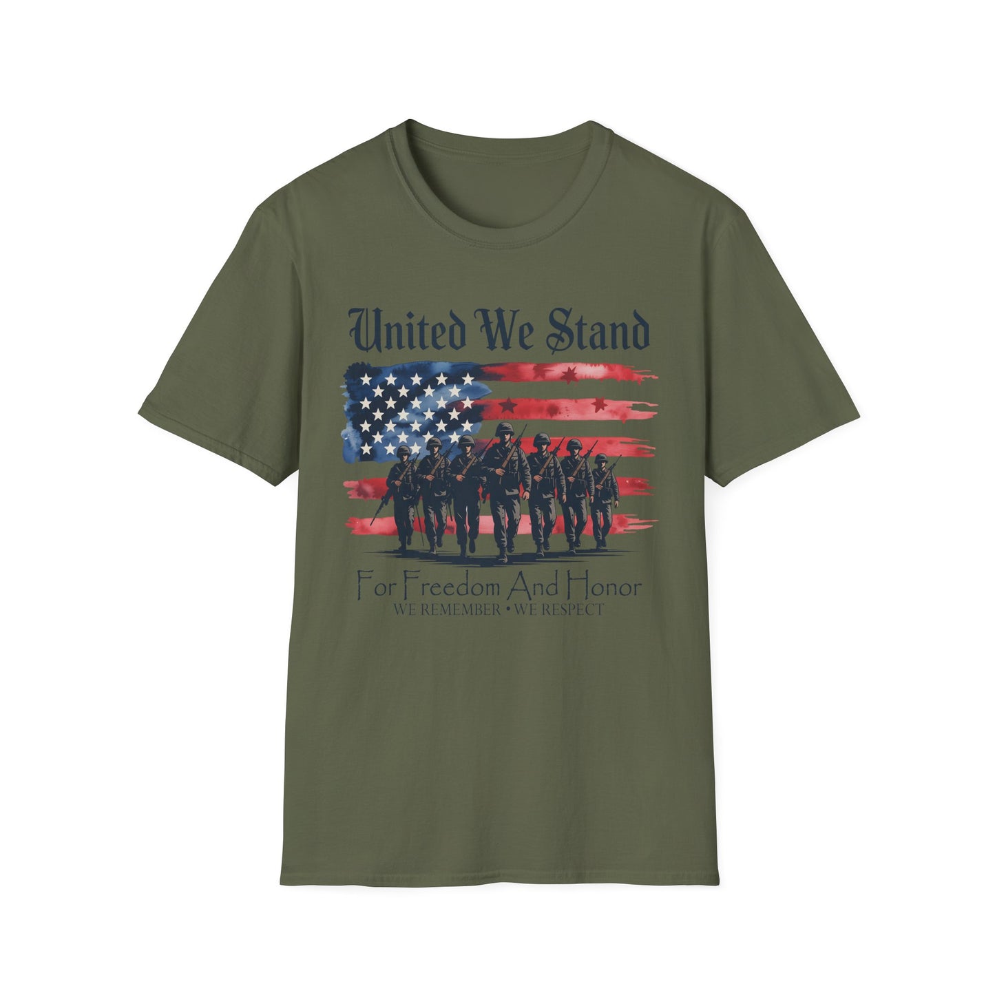 GILDAN - United We Stand T-Shirt — Patriotic American Flag Military Tribute Tee