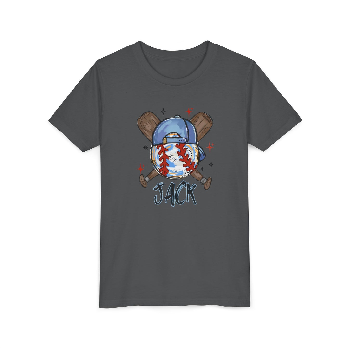 *** NEED THIS PERSONALIZED? DO NOT ORDER THIS SHIRT - PLEASE EMAIL ME AT REFININGFAITHCOMPANY@GMAIL.COM - Youth Baseball Tee — Personalized 'Jack' Cap & Crossed Bats Design