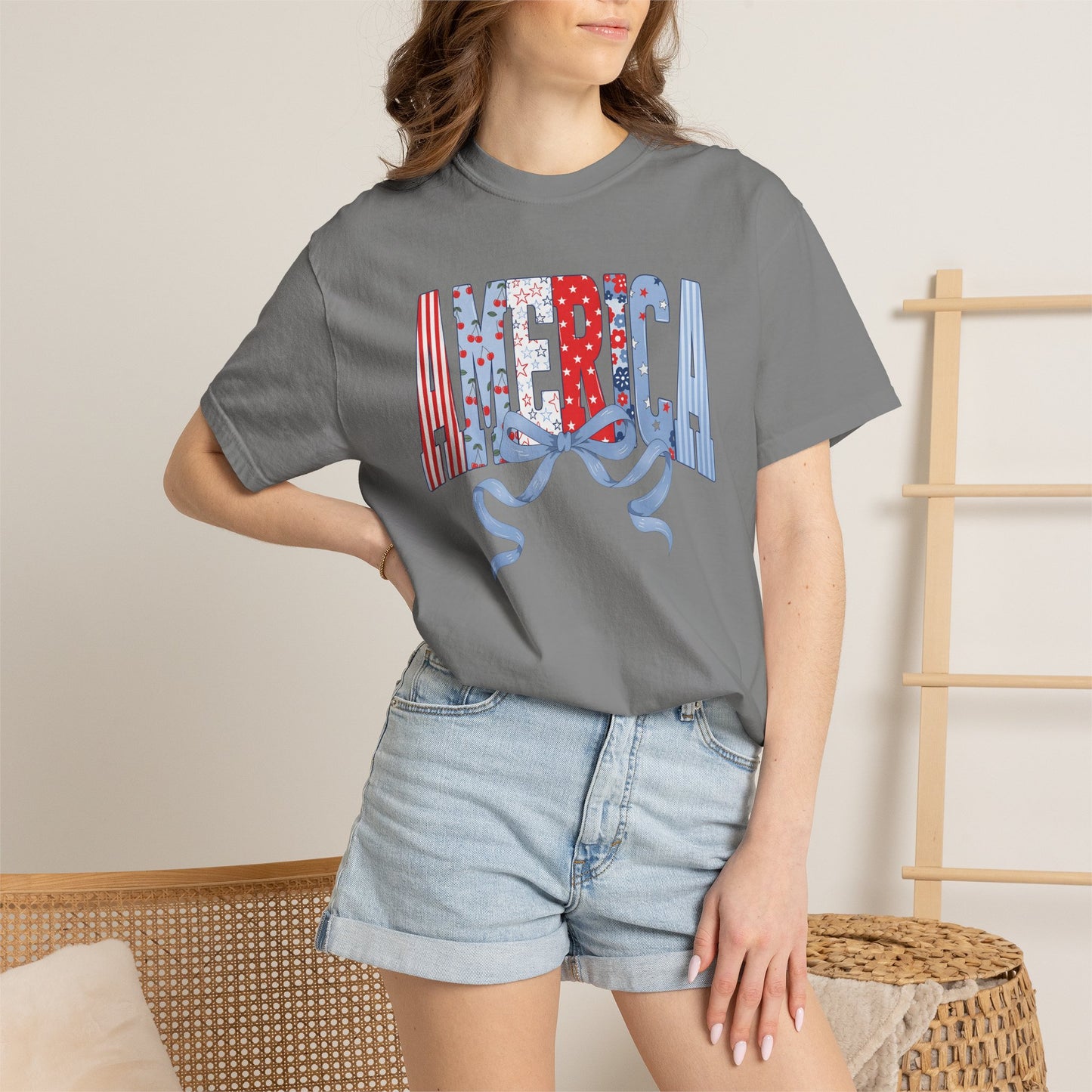 COMFORT COLORS  - America Graphic T-Shirt – Patriotic Red White Blue Tee with Ribbon