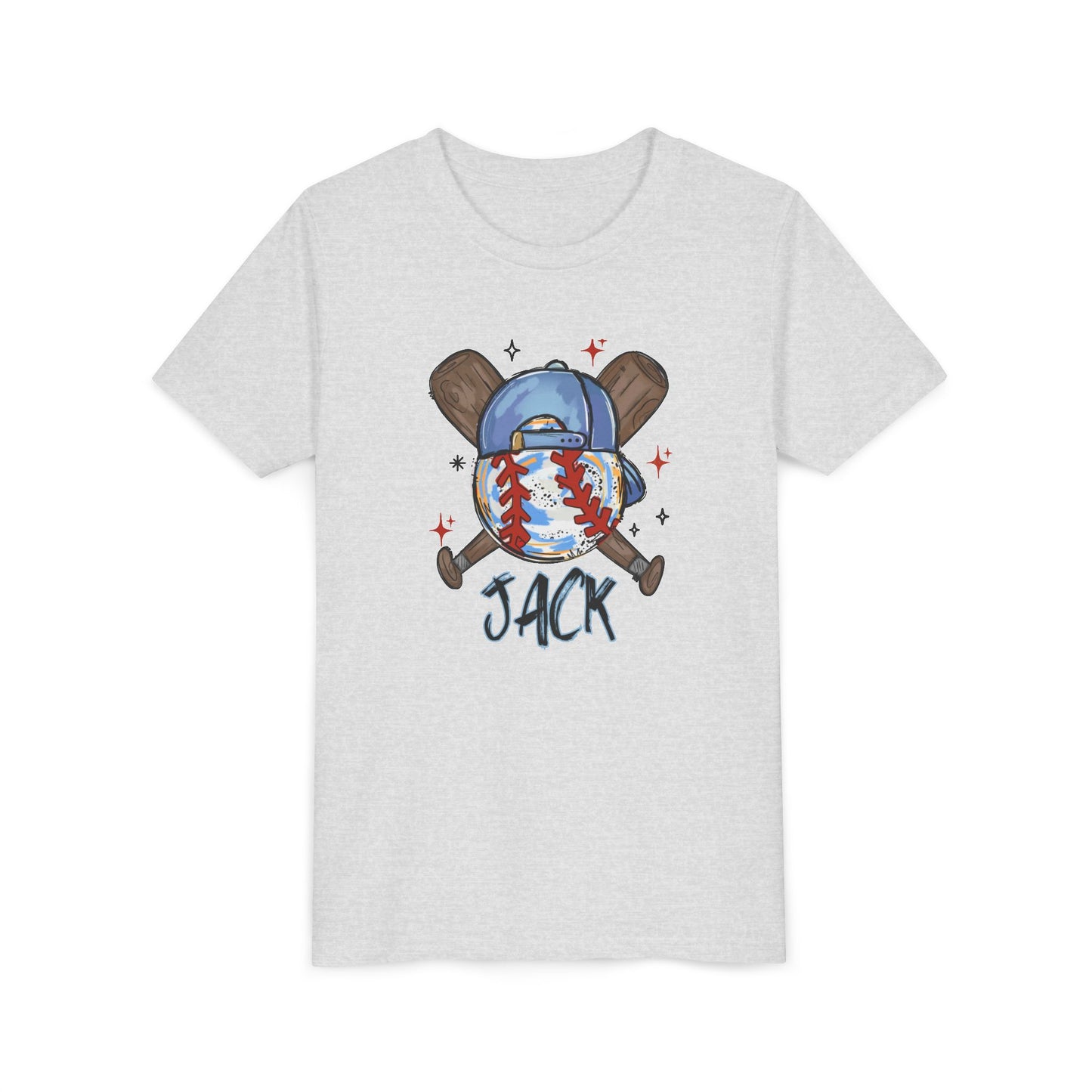 *** NEED THIS PERSONALIZED? DO NOT ORDER THIS SHIRT - PLEASE EMAIL ME AT REFININGFAITHCOMPANY@GMAIL.COM - Youth Baseball Tee — Personalized 'Jack' Cap & Crossed Bats Design