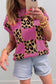 Red Leopard Checkerboard Short Sleeve Knit Sweater