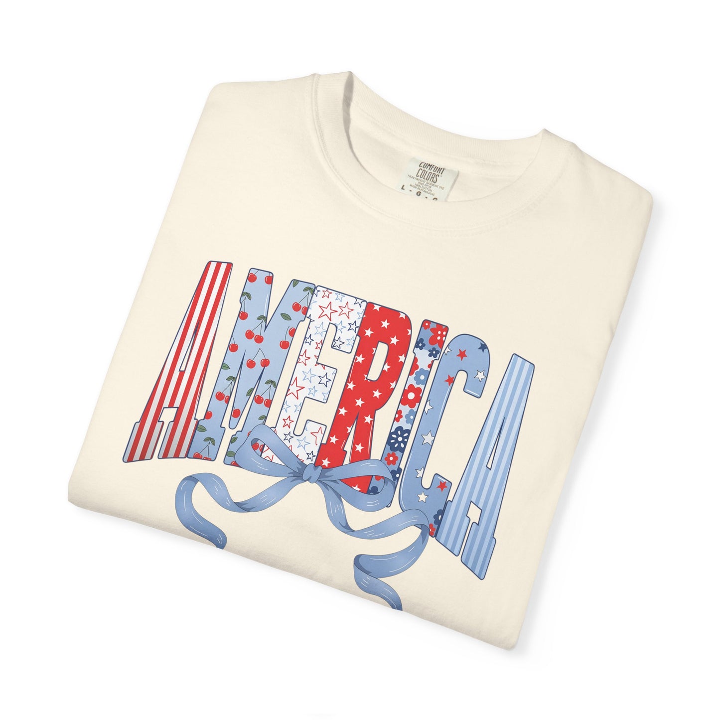COMFORT COLORS  - America Graphic T-Shirt – Patriotic Red White Blue Tee with Ribbon