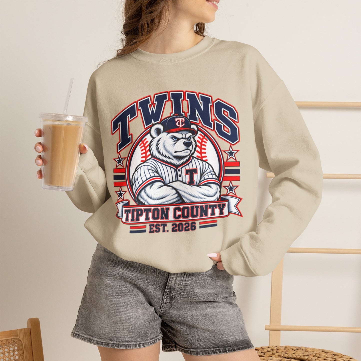 Twins Tipton County Baseball Crewneck Sweatshirt – Est. 2028 Vintage Mascot