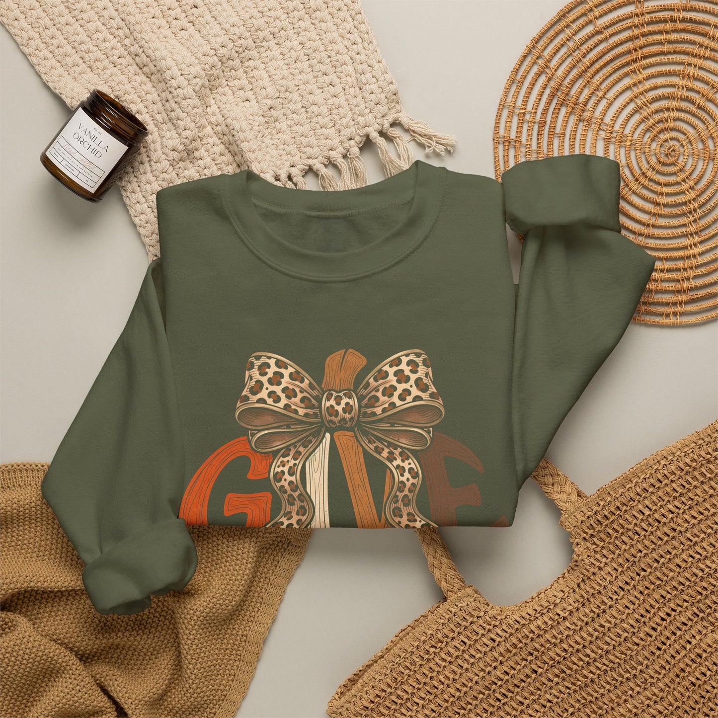 GILDAN - Give Thanks Thanksgiving Bow Sweatshirt