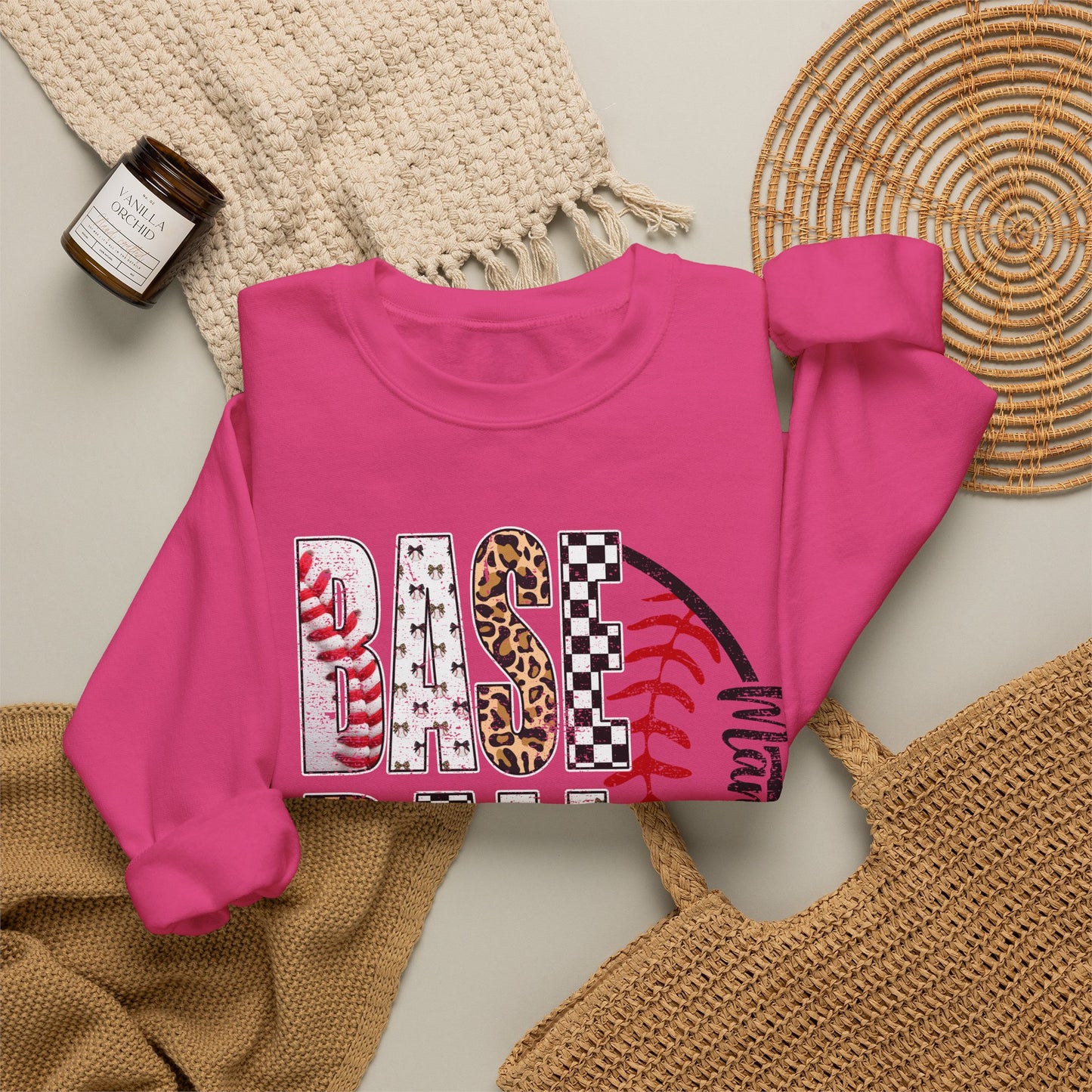 GILDAN - Baseball Leopard Print Crewneck Sweatshirt