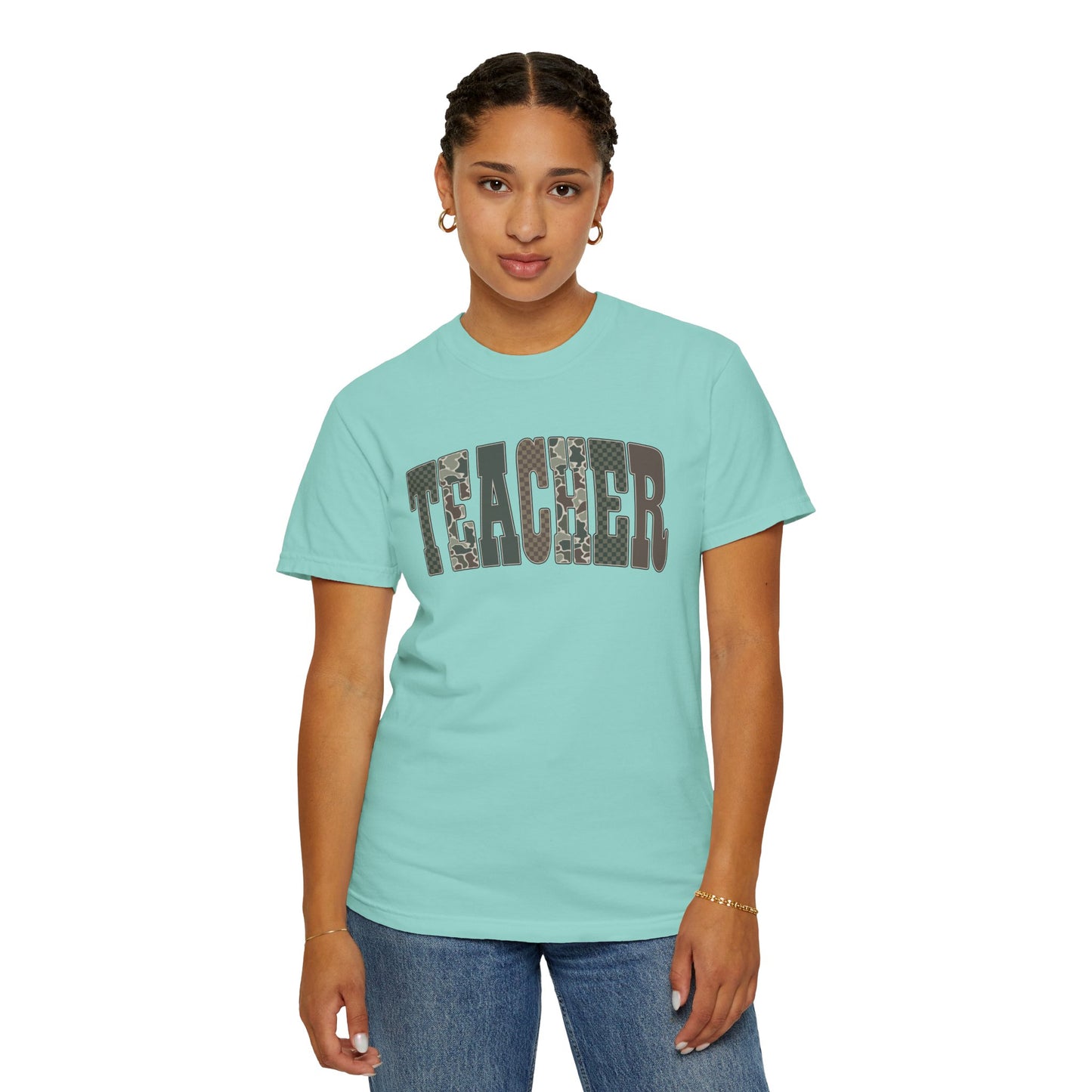 COMFORT COLORS - Teacher Graphic T-Shirt — Floral Pattern "TEACHER" Tee