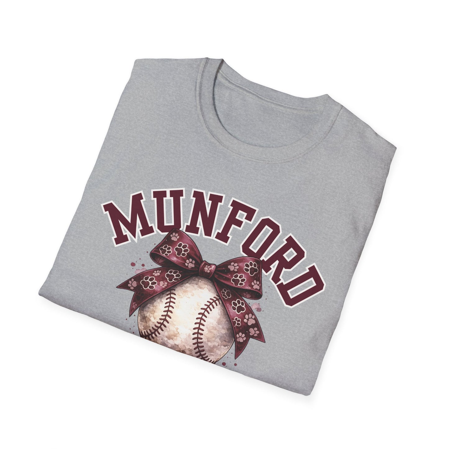 Munford Cougars Softball T-Shirt — Baseball with Bow Team Tee