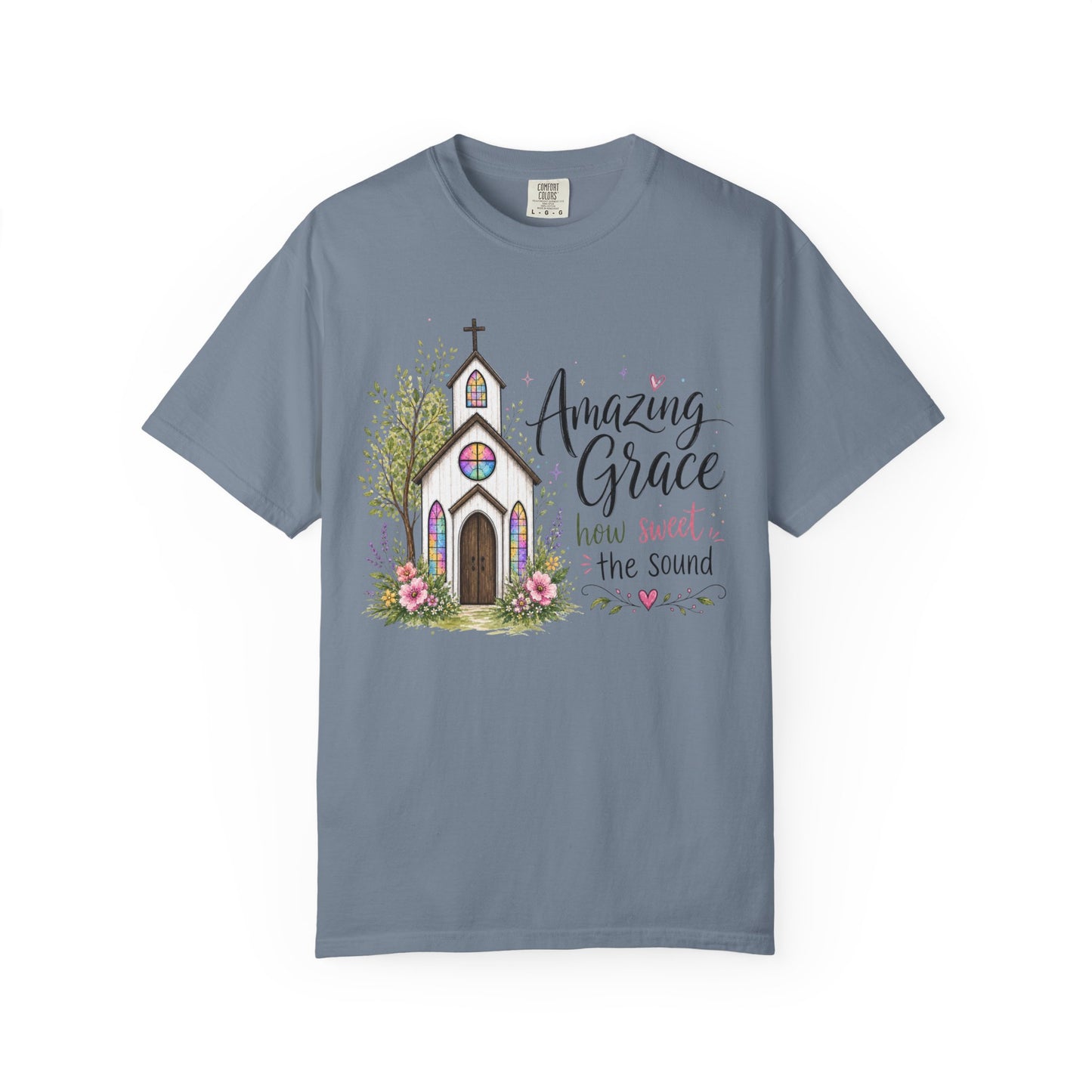 COMFORT COLORS - Amazing Grace Church T-Shirt — Floral Christian Faith Tee
