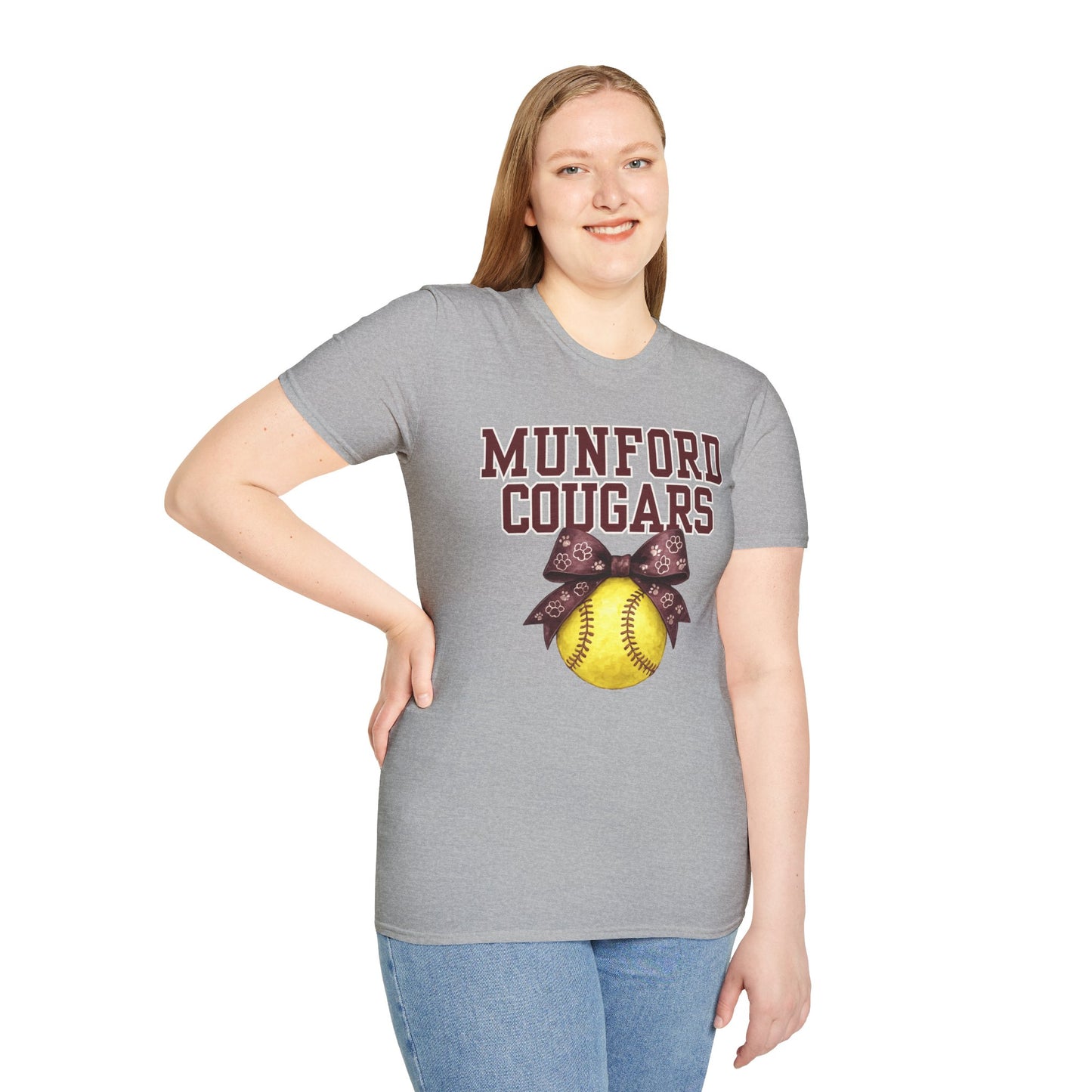 Munford Cougars Softball T-Shirt — Yellow Ball with Bow Team Tee