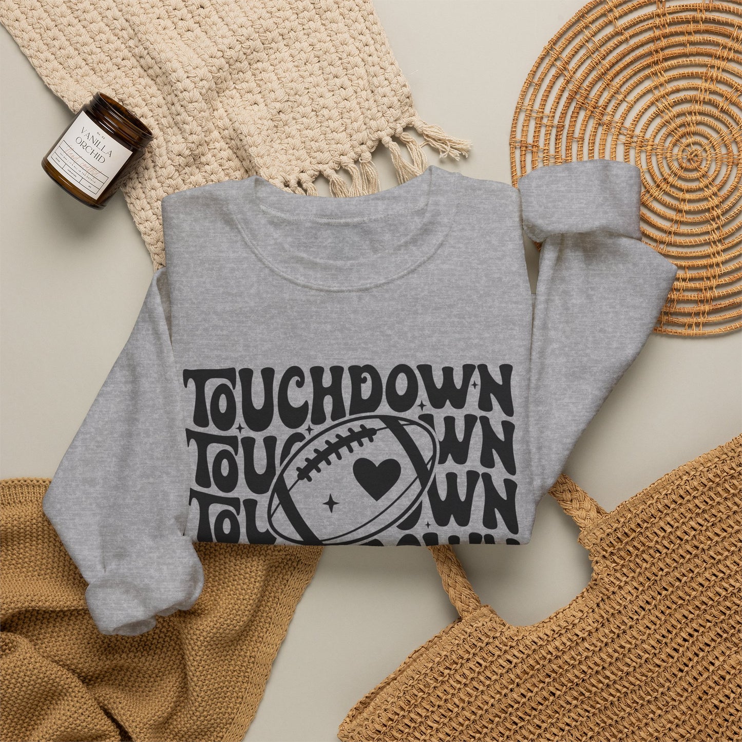 GILDAN -Touchdown Football Sweatshirt — Retro 'TOUCHDOWN' Graphic Crewneck