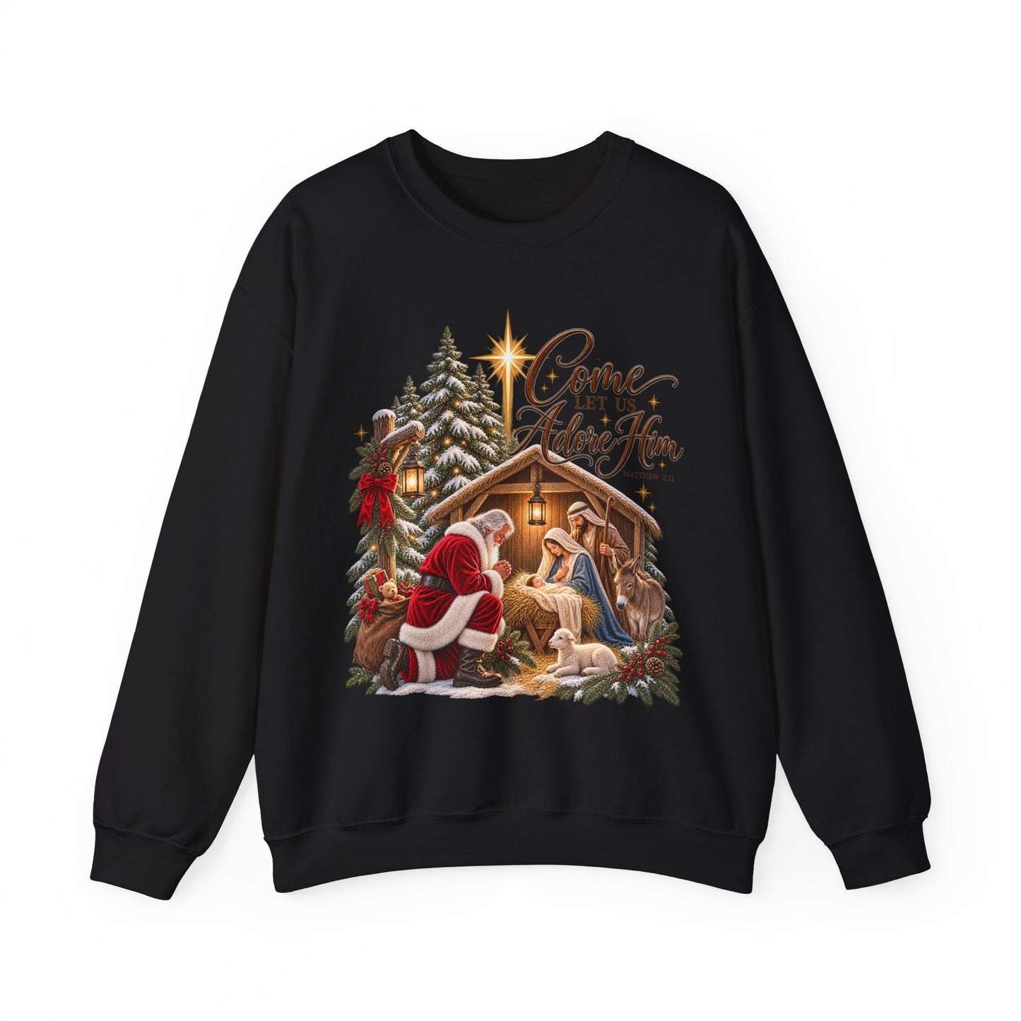 GILDAN - Crewneck Sweatshirt - 'Come Let Us Adore Him' Nativity Christmas Sweatshirt