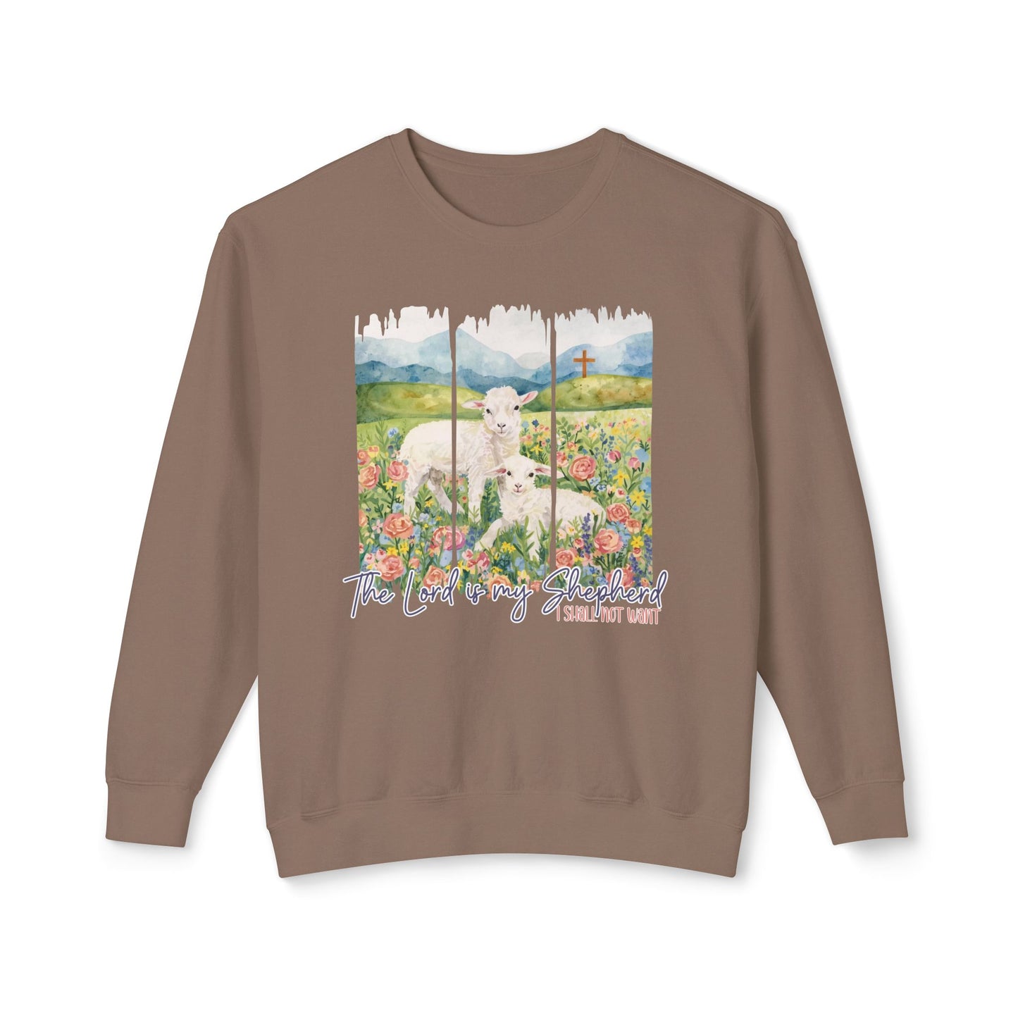 COMFORT COLORS - Shepherd Lamb Crewneck Sweatshirt — "Thou Wilt Keep Him in Perfect Peace" Floral Lamb Design