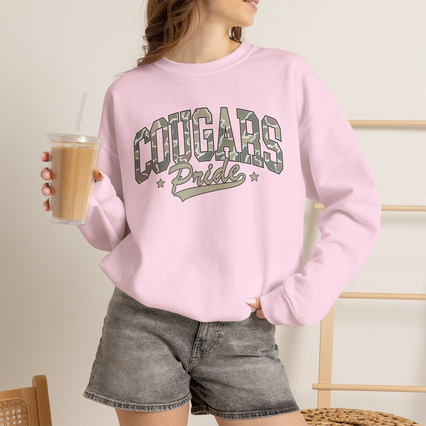 GILDAN - Cougars Pride Crewneck Sweatshirt — Vintage Camo School Spirit Pullover