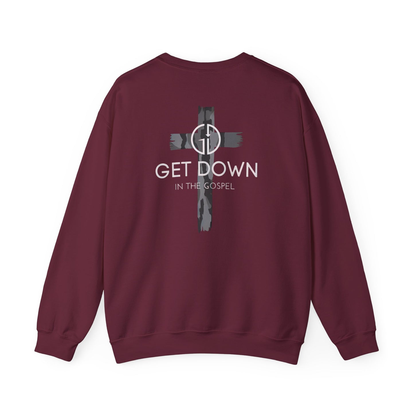 GILDAN - GET DOWN IN THE GOSPEL ADULT SWEATSHIRT GRAY CAMO CROSS