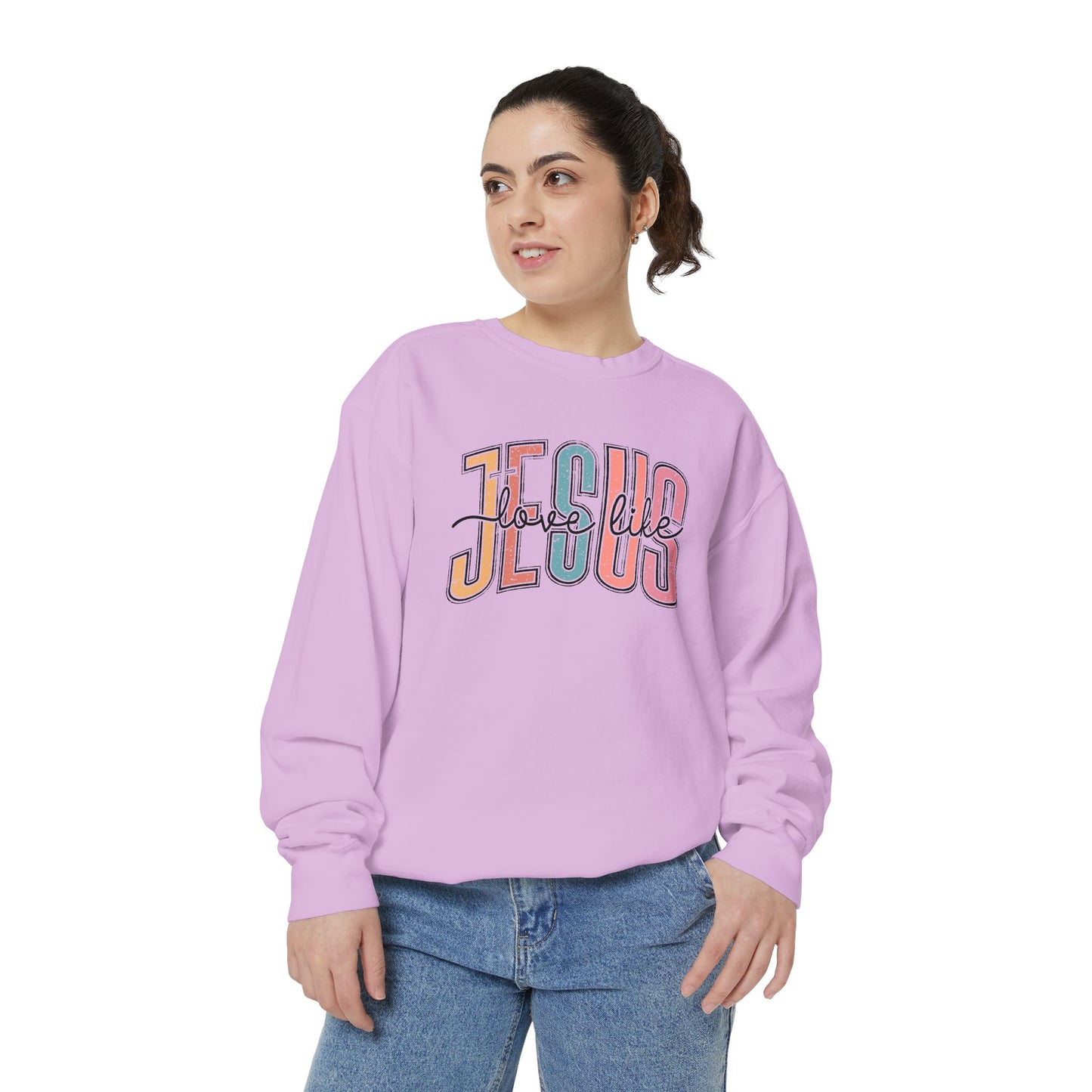 COMFORT COLORS - Jesus Floral Graphic Sweatshirt — Retro Pastel Faith Pullover