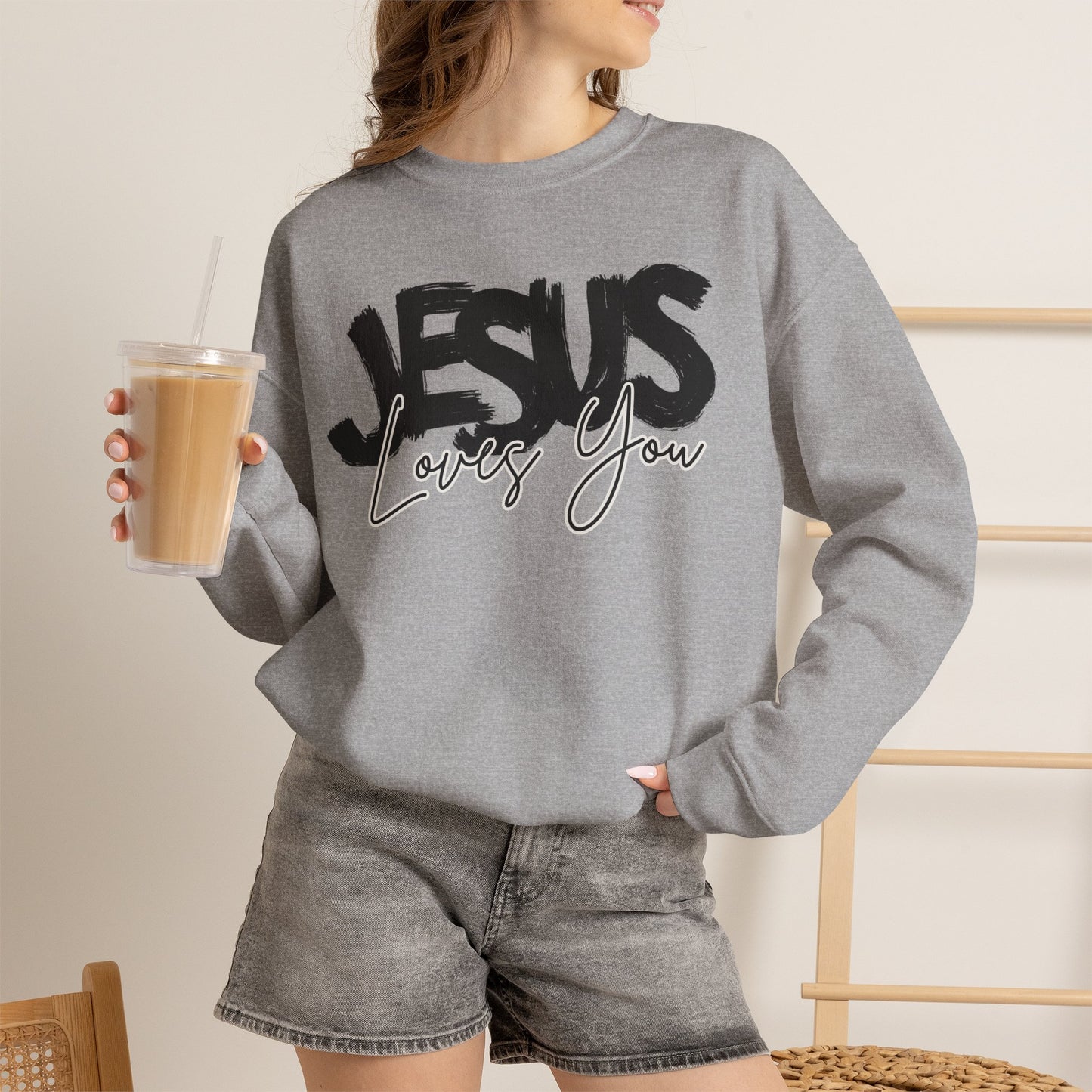 GILDAN - JESUS LOVES YOU NEUTRAL ADULT SWEATSHIRT