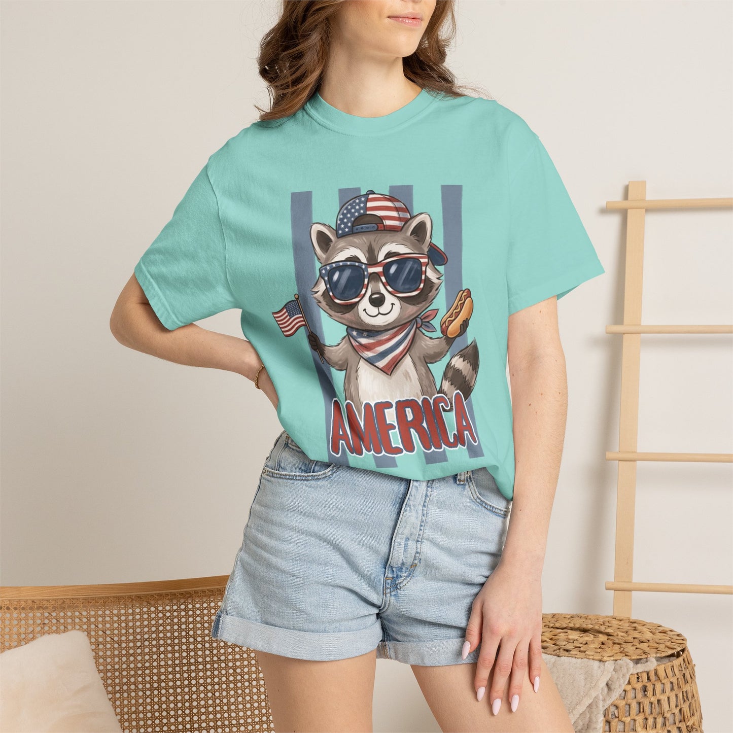 COMFORT COLORS - Patriotic Raccoon America T-Shirt
