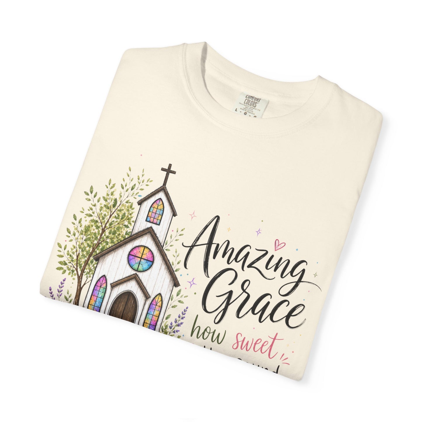 COMFORT COLORS - Amazing Grace Church T-Shirt — Floral Christian Faith Tee