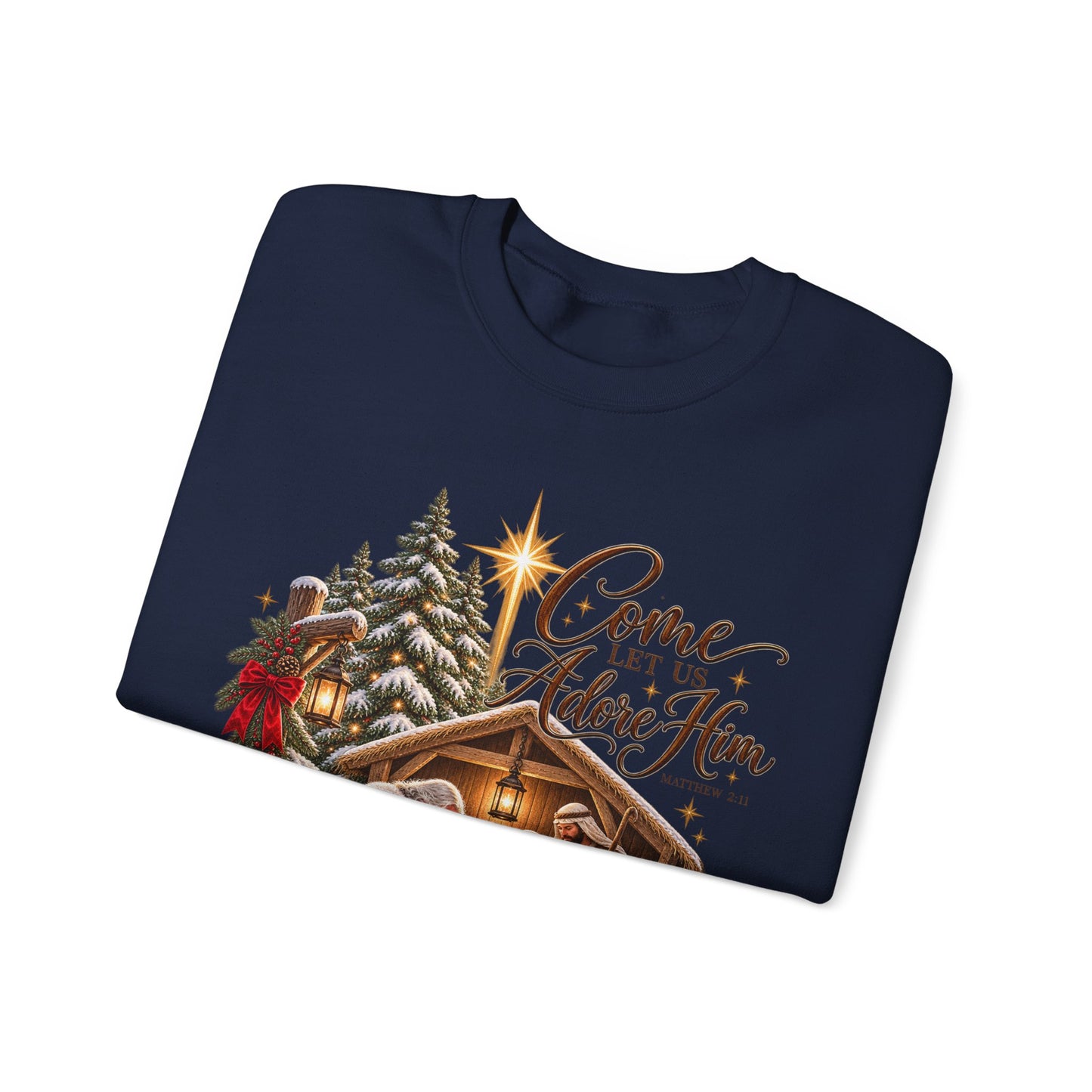 GILDAN - Crewneck Sweatshirt - 'Come Let Us Adore Him' Nativity Christmas Sweatshirt