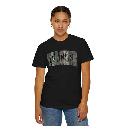 COMFORT COLORS - Teacher Graphic T-Shirt — Floral Pattern "TEACHER" Tee