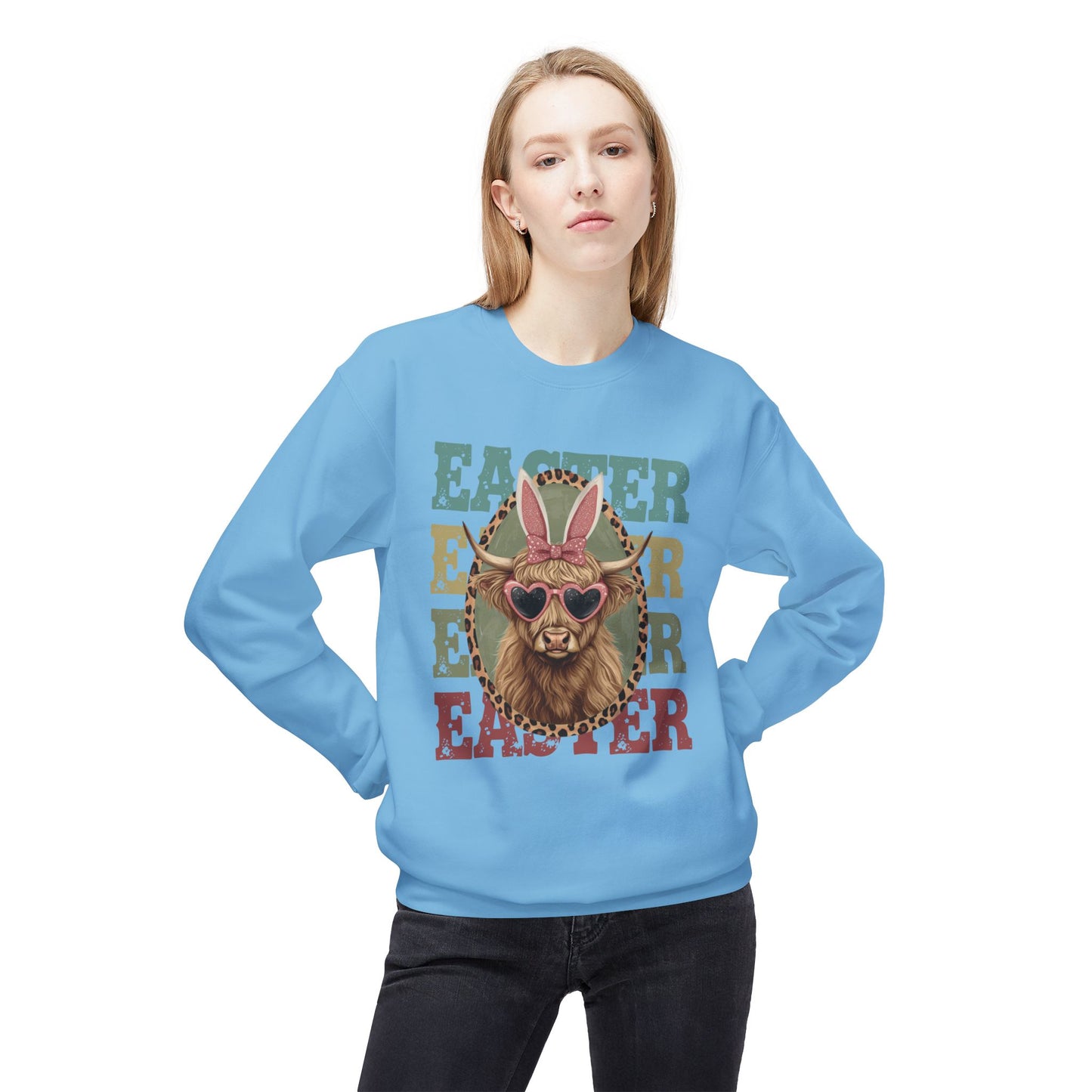 Easter Cow Crewneck Sweatshirt — Retro Bunny Ears & Sunglasses