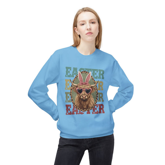 Easter Cow Crewneck Sweatshirt — Retro Bunny Ears & Sunglasses
