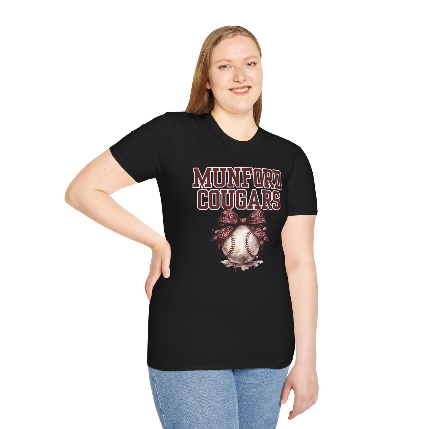 Munford Cougars Softball Tee — Baseball with Bow Team Shirt