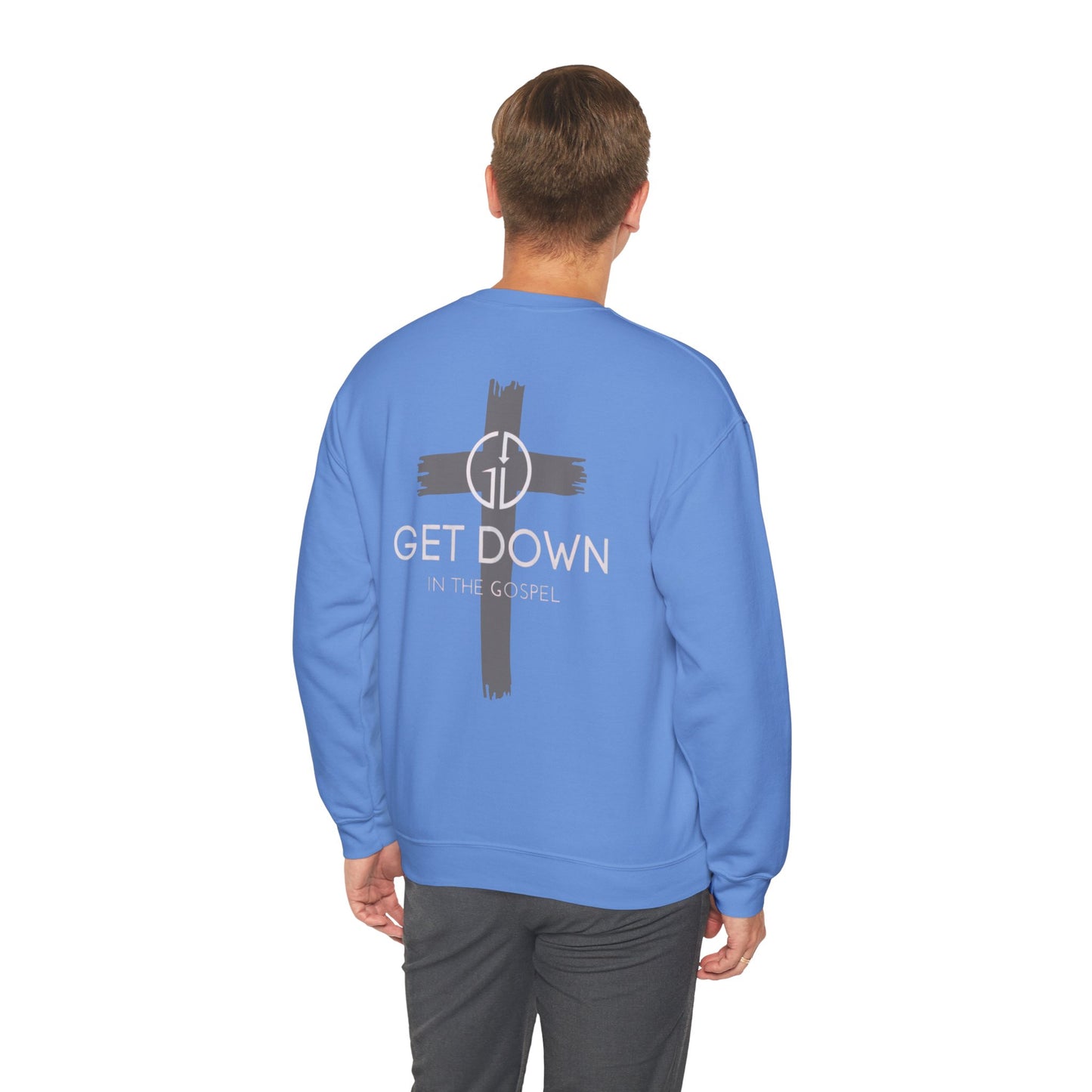 GET DOWN IN THE GOSPEL GRAY CROSS WHITE FONT