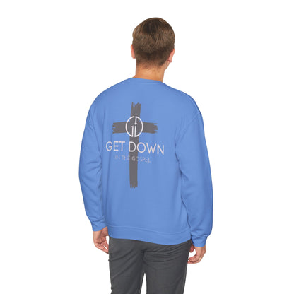 GET DOWN IN THE GOSPEL GRAY CROSS WHITE FONT