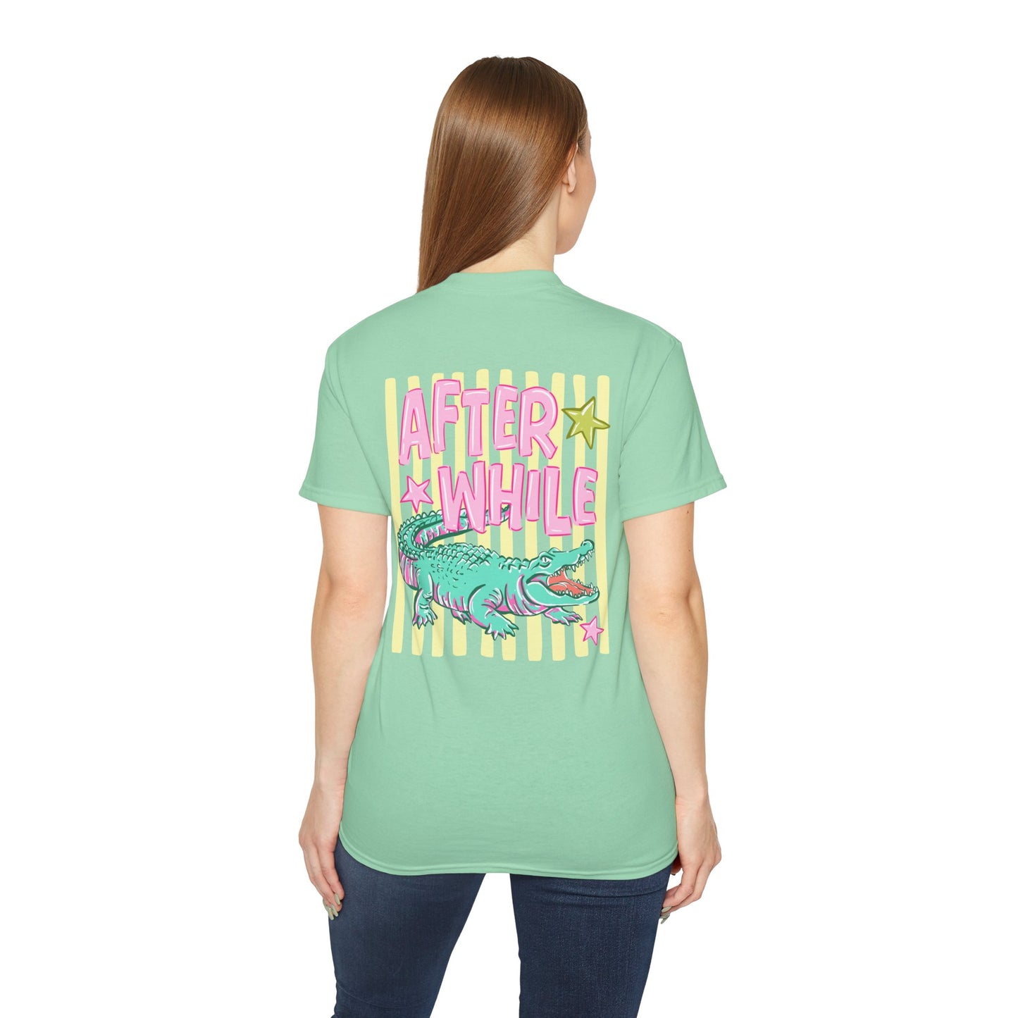 Later Alligator T‑Shirt — Retro Pink & Teal Gator Graphic Tee