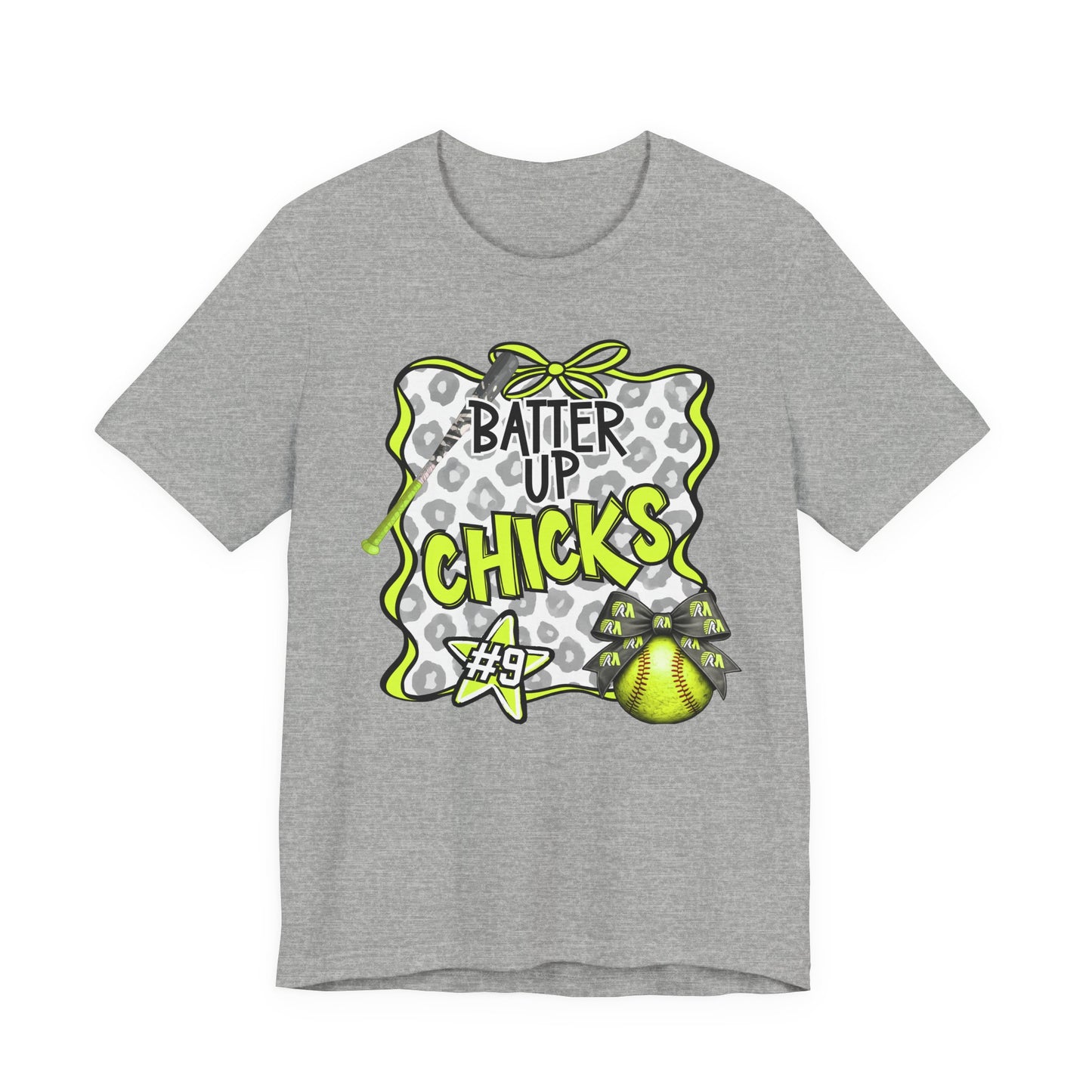 ***NEED TO PERSONALIZE THIS ? DO NOT ORDER THIS SHIRT - CONTACT ME @REFININGFAITHCOMPANY@GMAIL.COM TO PERSONALIZE THIS ***  - Batter Up Chicks Softball T-Shirt — "Batter Up Chicks #9" Neon Green Team...