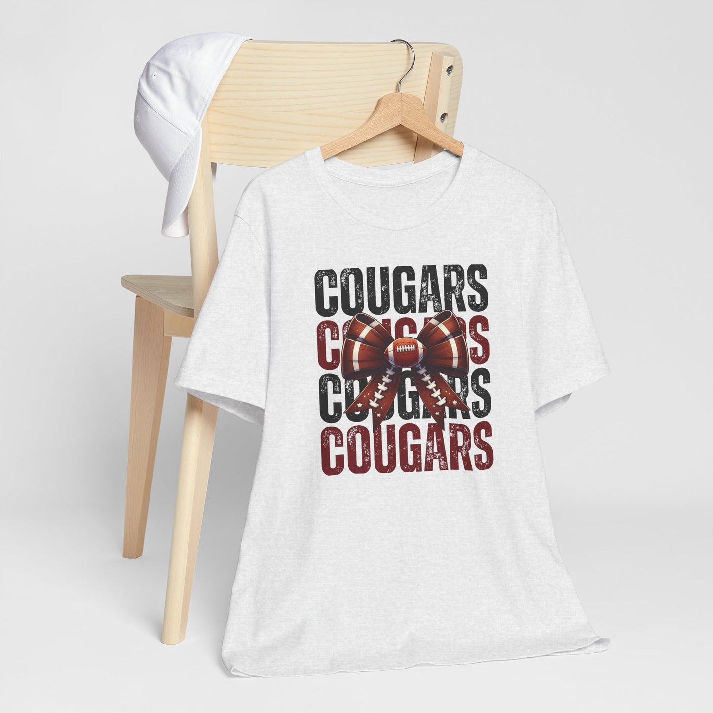 BELLA CANVAS - Cougars Football Tee – Vintage Stacked Design with Football Bow