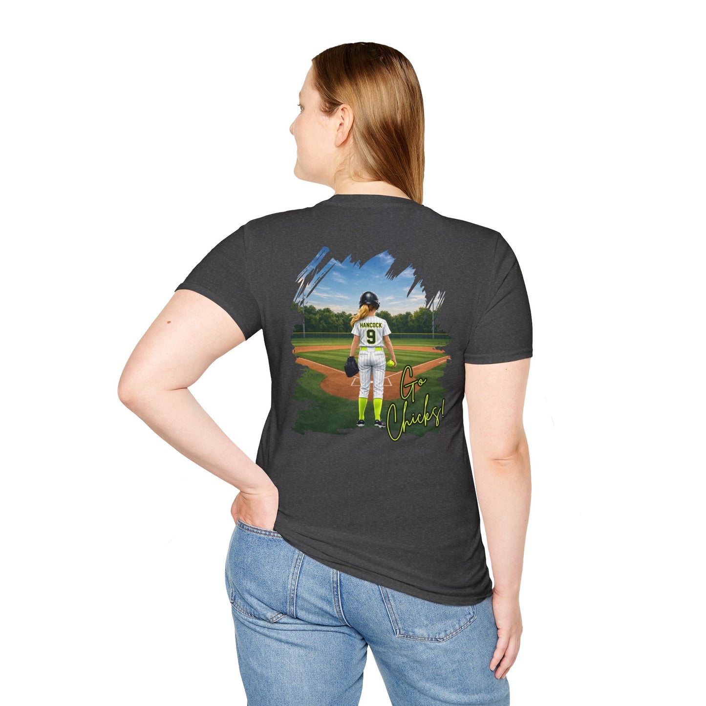***DO NOT ORDER THIS SHIRT - CONTACT ME @REFININGFAITHCOMPANY@GMAIL.COM TO PERSONALIZE THIS *** Softstyle T-Shirt - Custom Softball Player Photo Tee (Back Print)