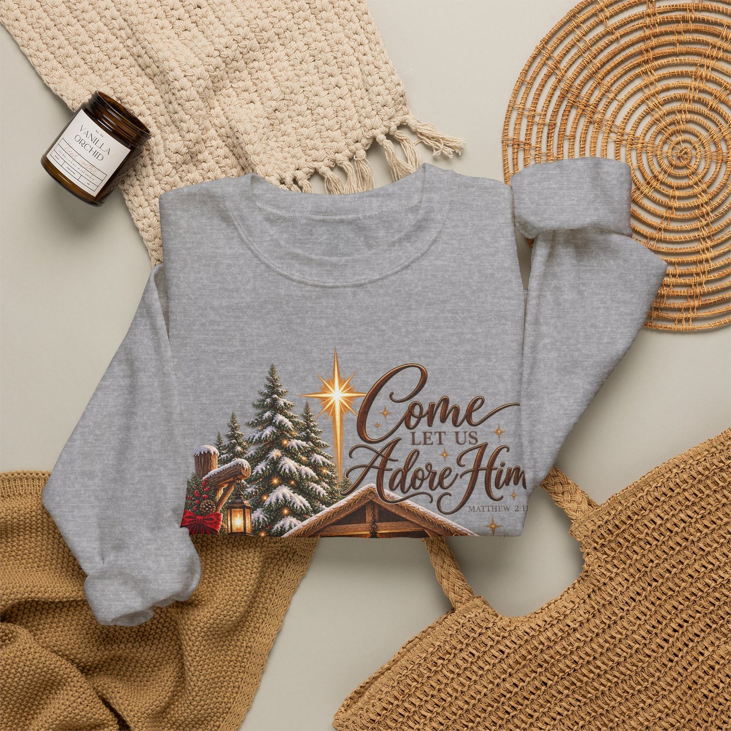 GILDAN - Crewneck Sweatshirt - 'Come Let Us Adore Him' Nativity Christmas Sweatshirt