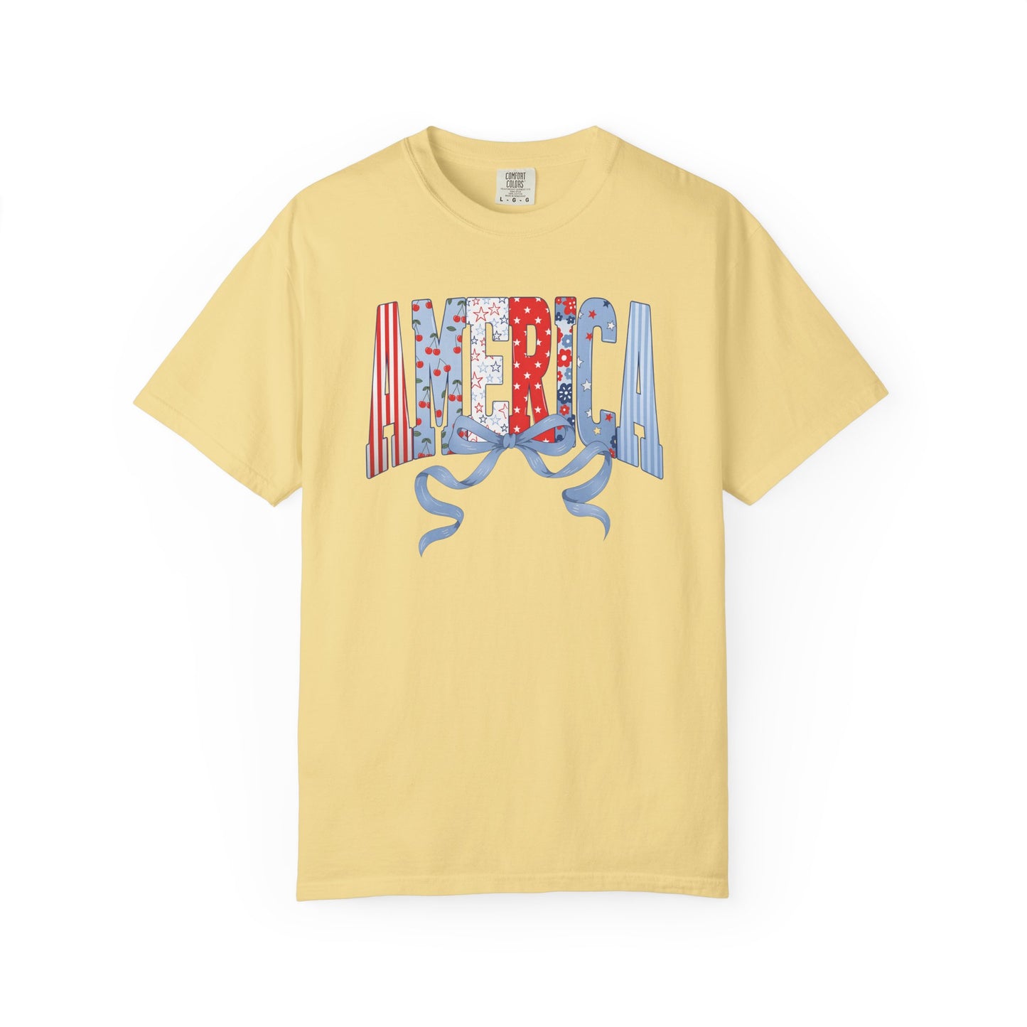 COMFORT COLORS  - America Graphic T-Shirt – Patriotic Red White Blue Tee with Ribbon