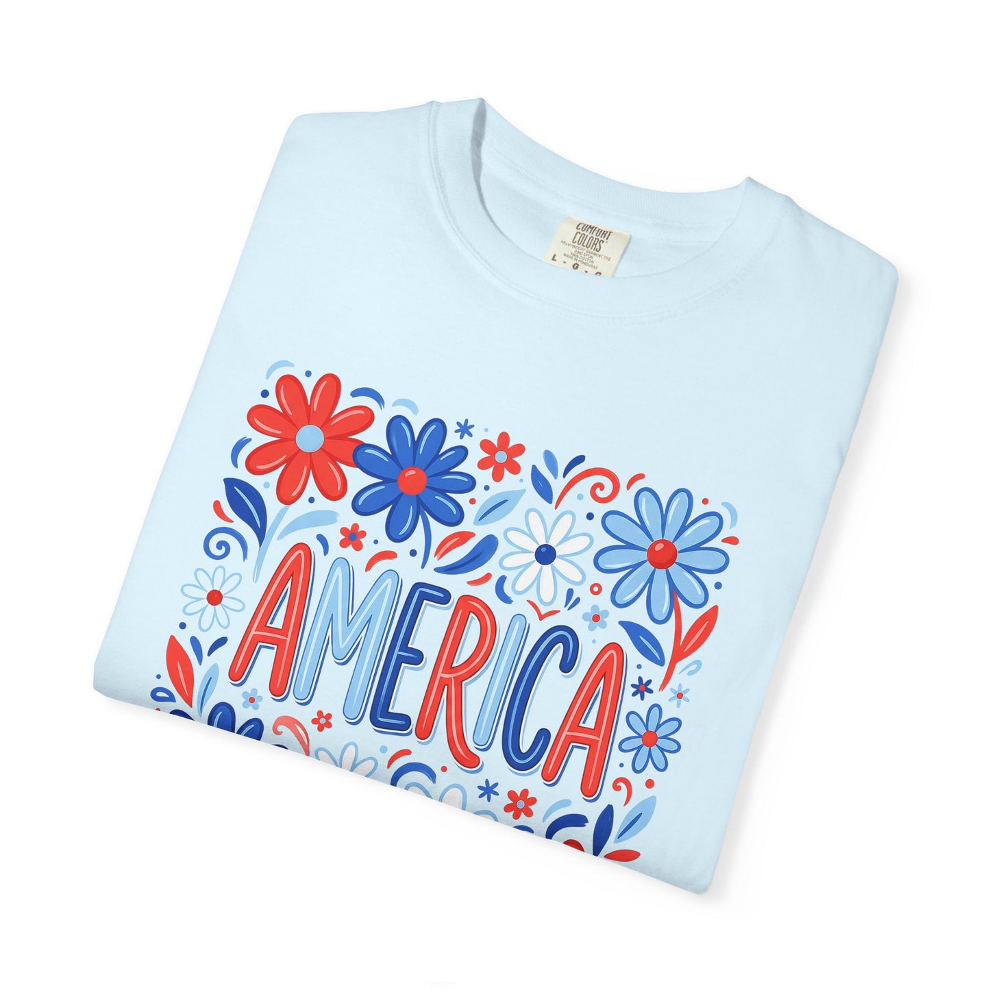 COMFORT COLORS - America Floral T-Shirt — Red, White & Blue Patriotic Tee