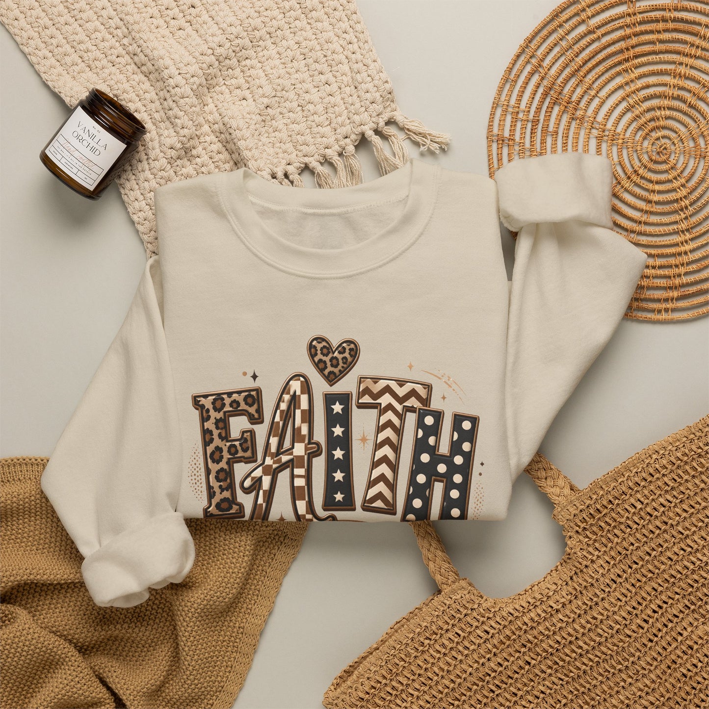 GILDAN - Faith Leopard Print Crewneck Sweatshirt