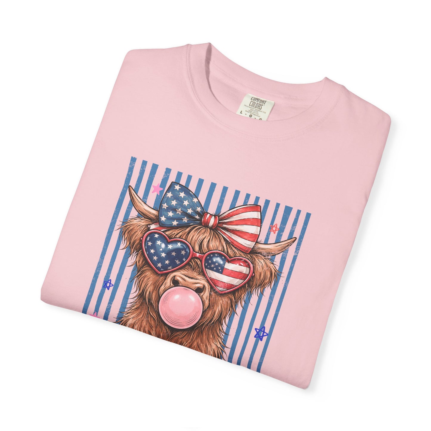 COMFORT COLORS - All American Girl T-Shirt — Patriotic Cow Pup Graphic Tee