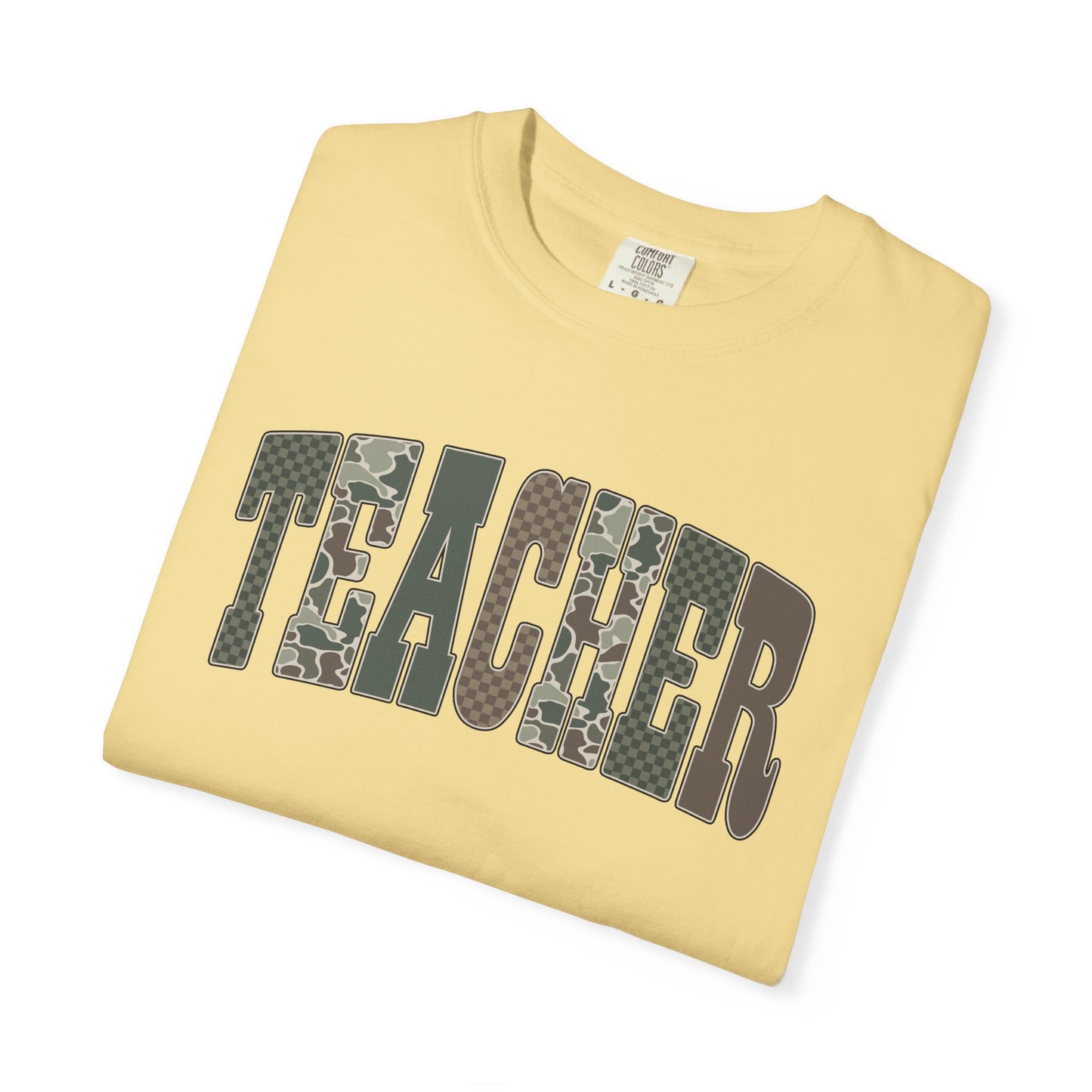 COMFORT COLORS - Teacher Graphic T-Shirt — Floral Pattern "TEACHER" Tee