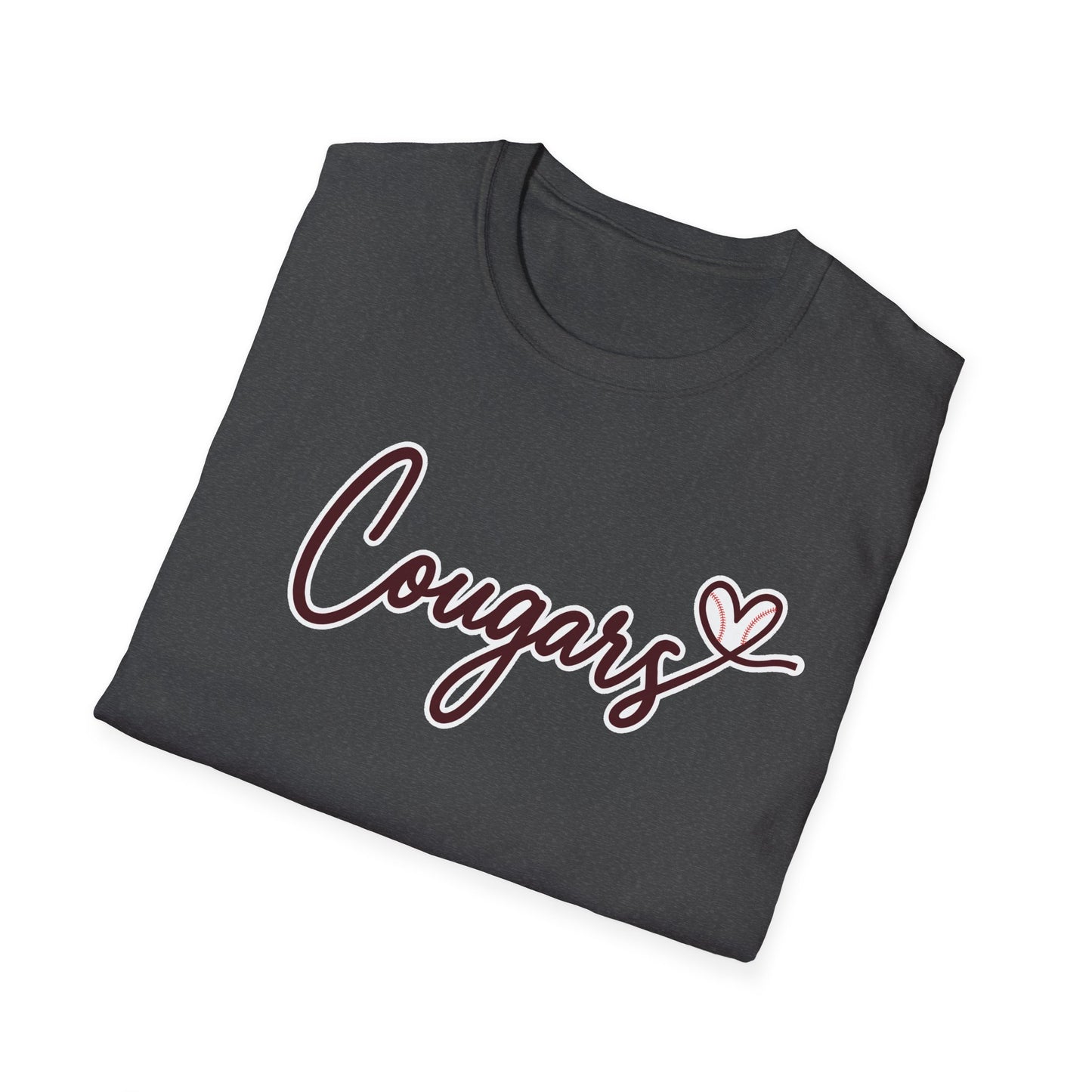 GILDAN - Cougars Script T-Shirt — Retro Pink Heart Team Tee