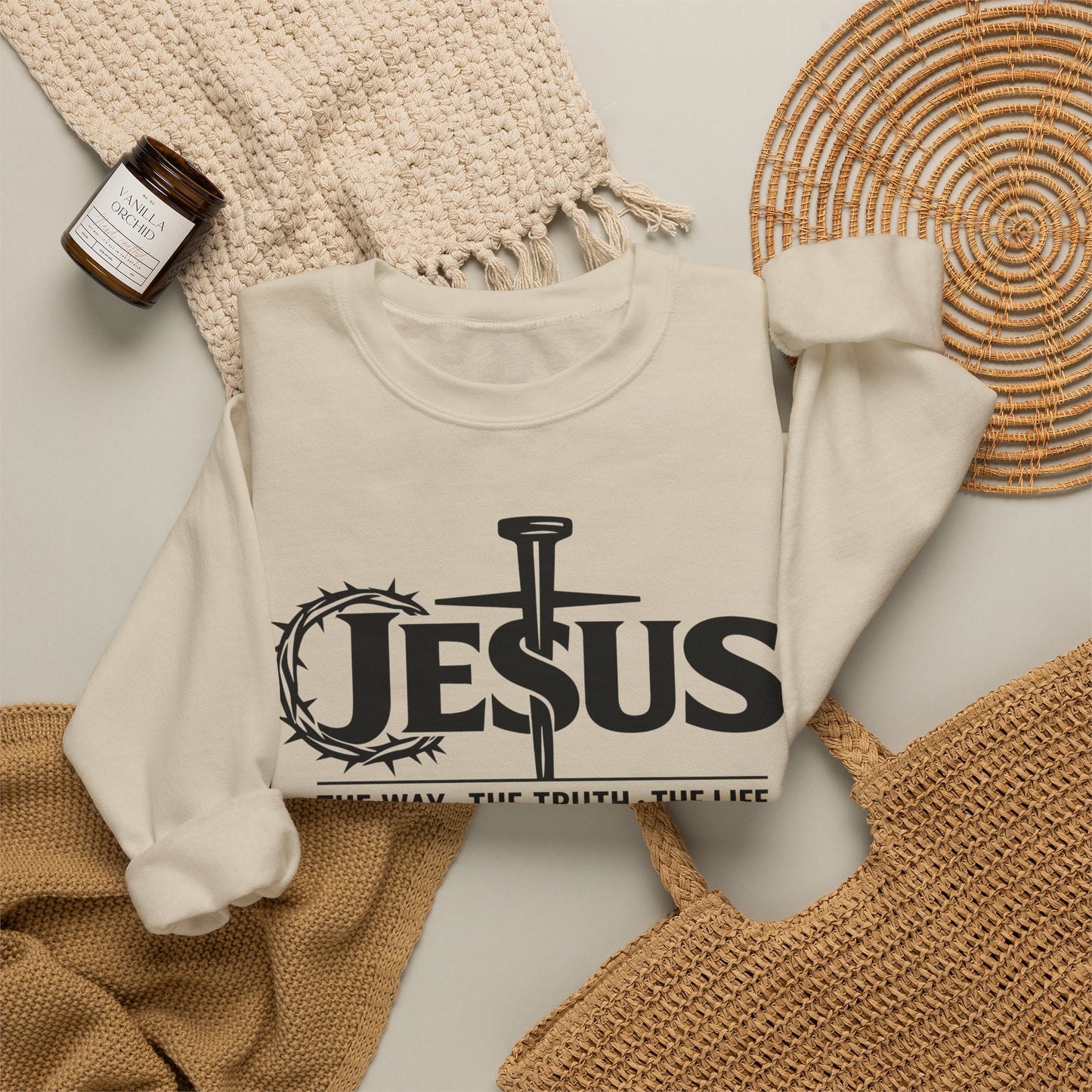 GILDAN - Jesus Crown of Thorns Crewneck Sweatshirt — "The Way · The Truth · The Life"