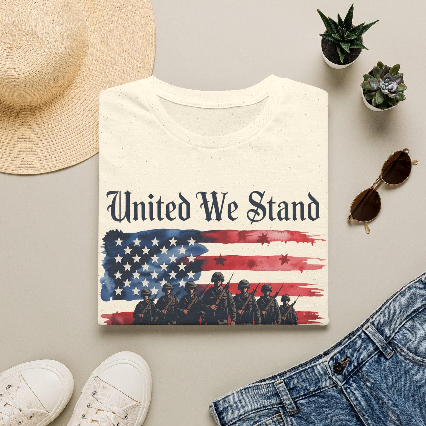 GILDAN - United We Stand T-Shirt — Patriotic American Flag Military Tribute Tee