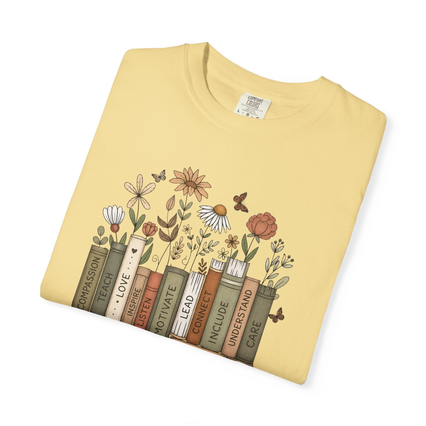 COMFORT COLORS - *** WANT TO PERSONALIZE THIS ?" - DO NOT ORDER THIS, PLEASE EMAIL ME @REFININGFAITHCOMPANY@GMAIL.COM*** Teacher Bookshelf T-Shirt – Personalized “Mrs. Hayes” Pencil & Floral Reading...