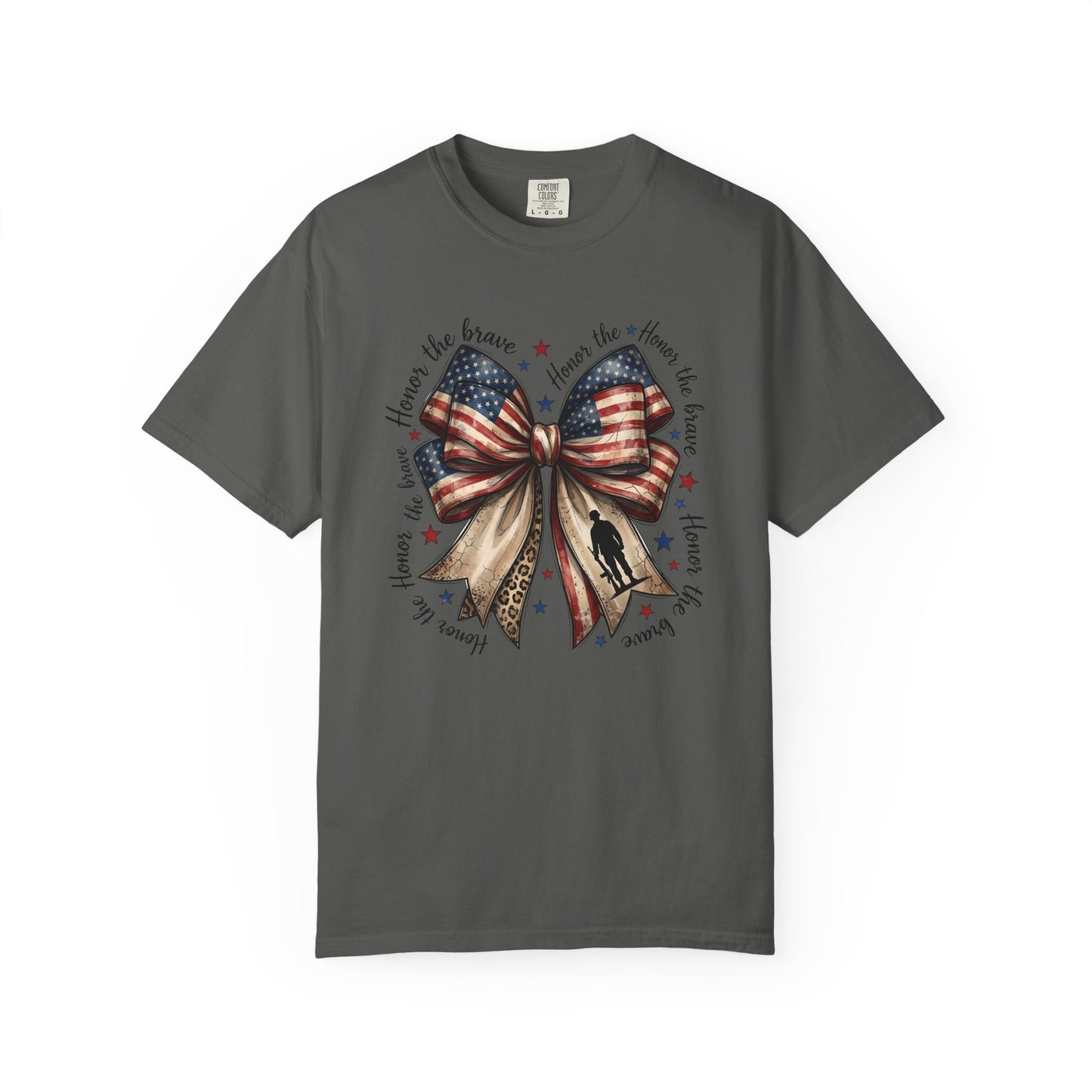 COMFORT COLORS - Patriotic American Flag Bow T-Shirt — "Home of the Brave" Fourth of July Tee